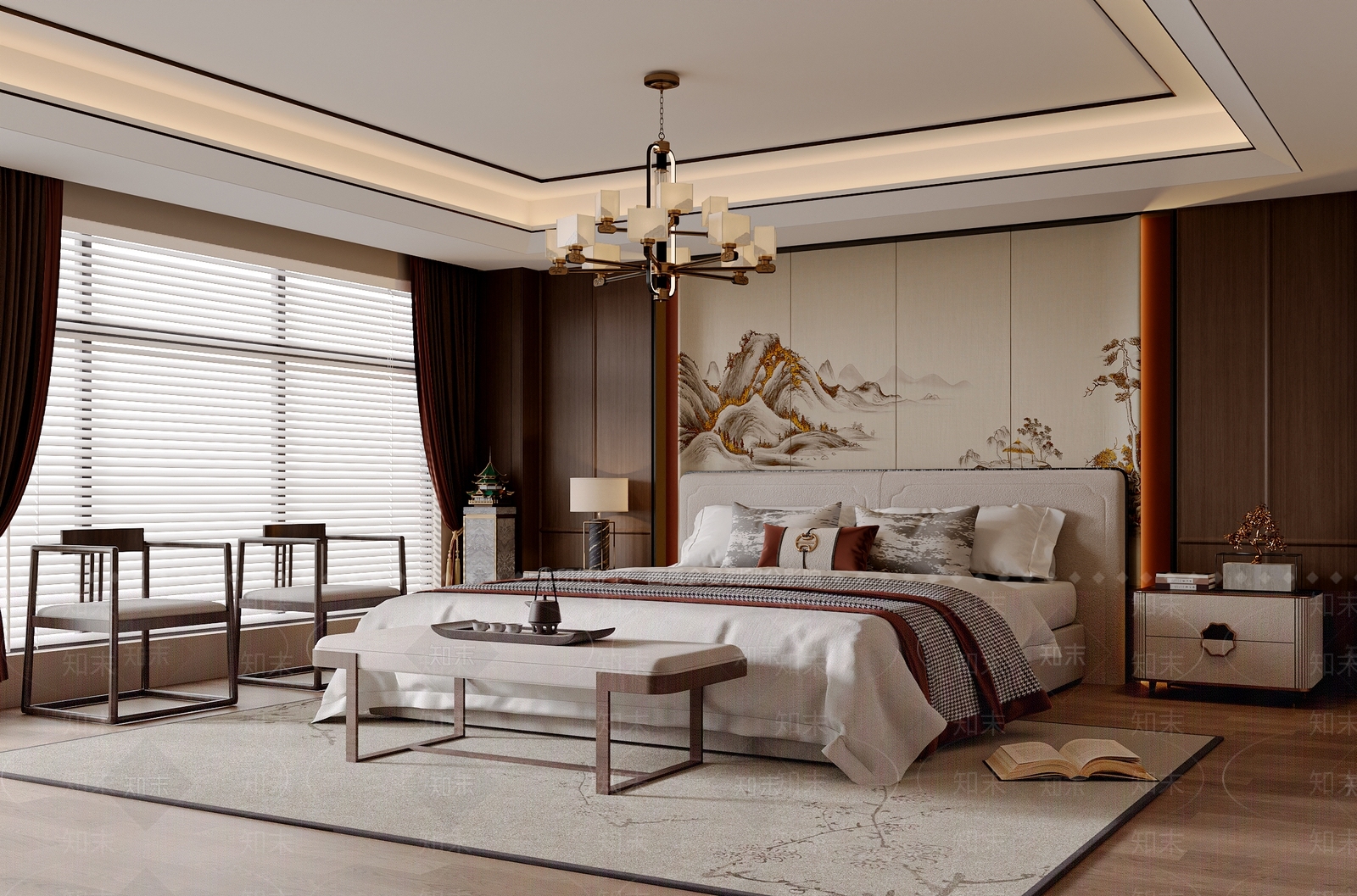 新中式中式家居卧室SU模型下载【ID:1203210504】