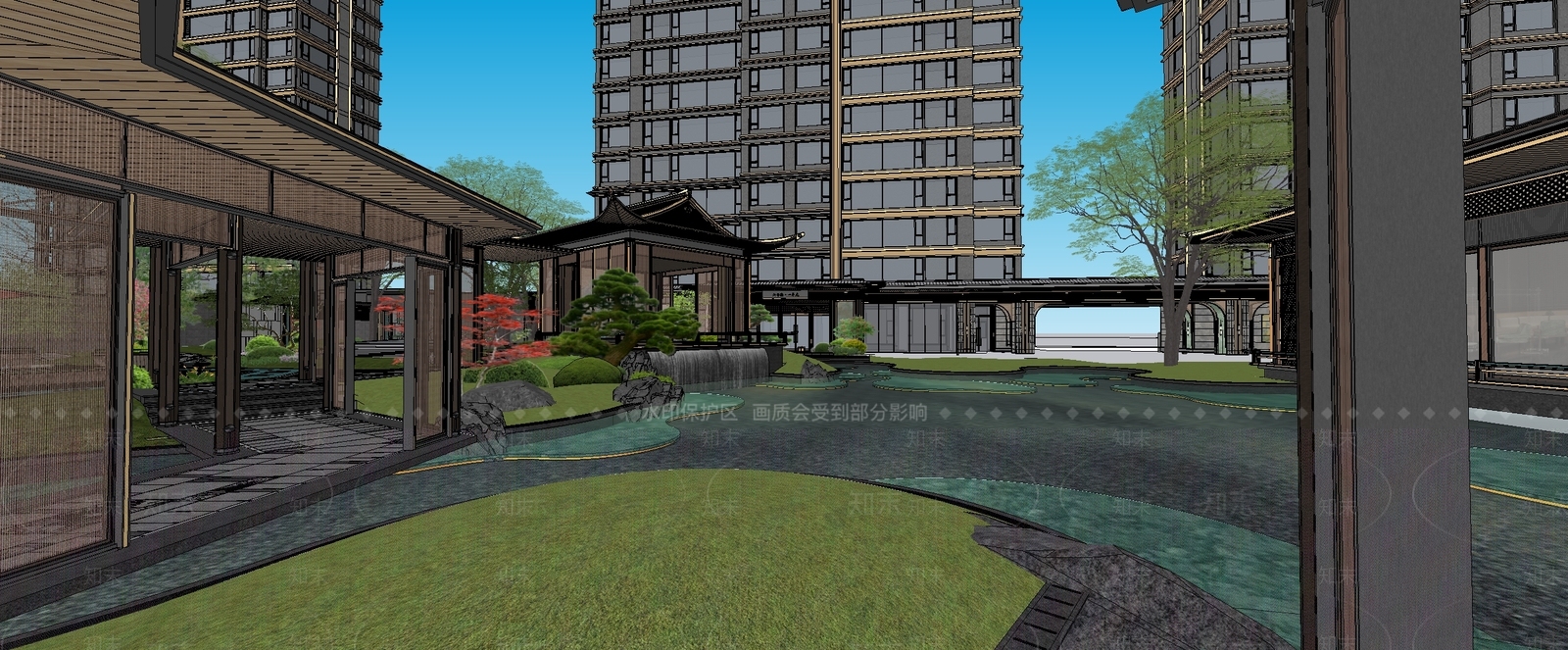 现代小区景观SU模型下载【ID:1203212145】