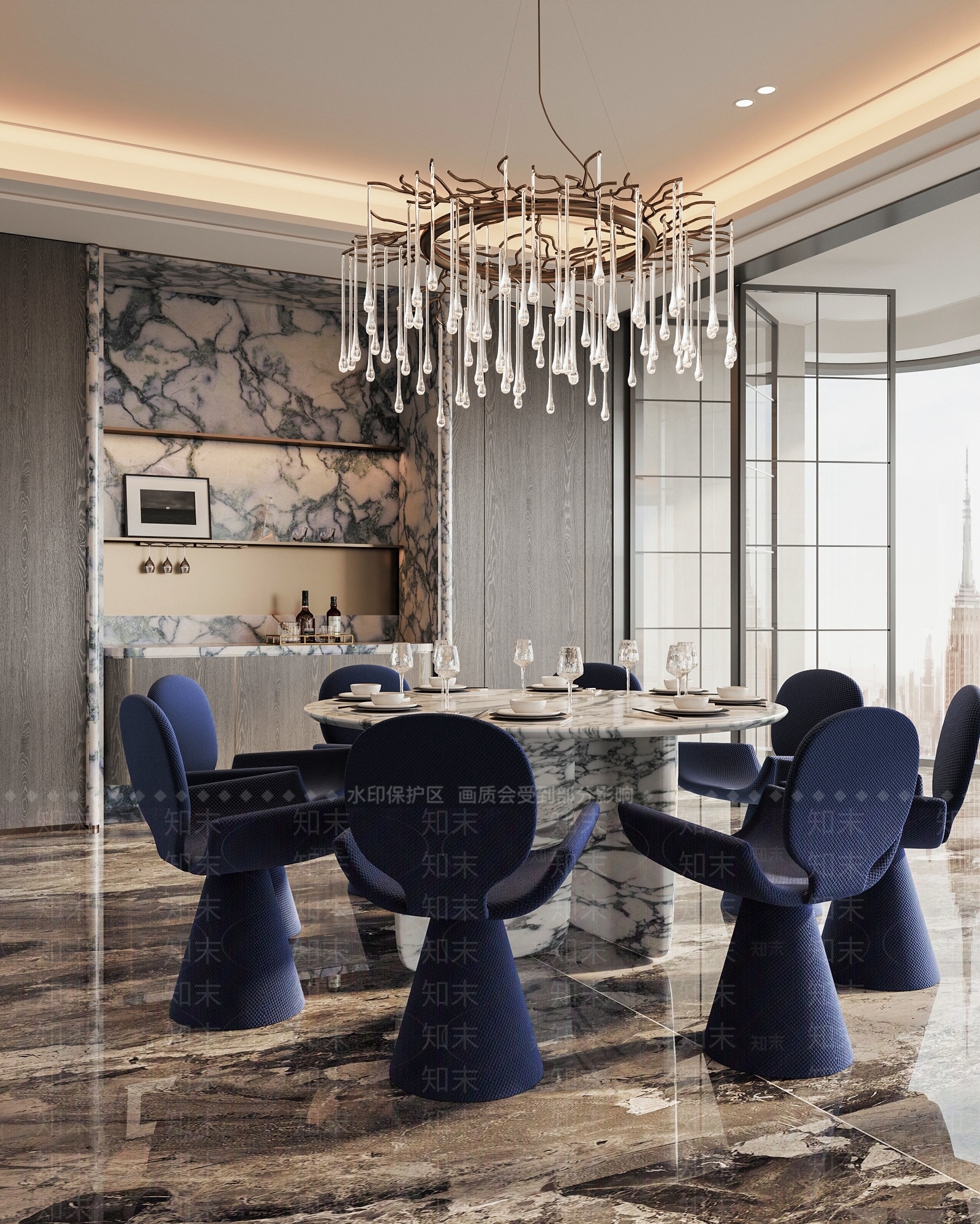 轻奢意式别墅餐厅3D模型下载【ID:1203215588】