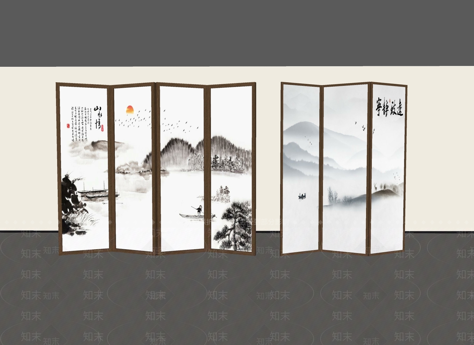 新中式中式屏风SU模型下载【ID:1203217294】
