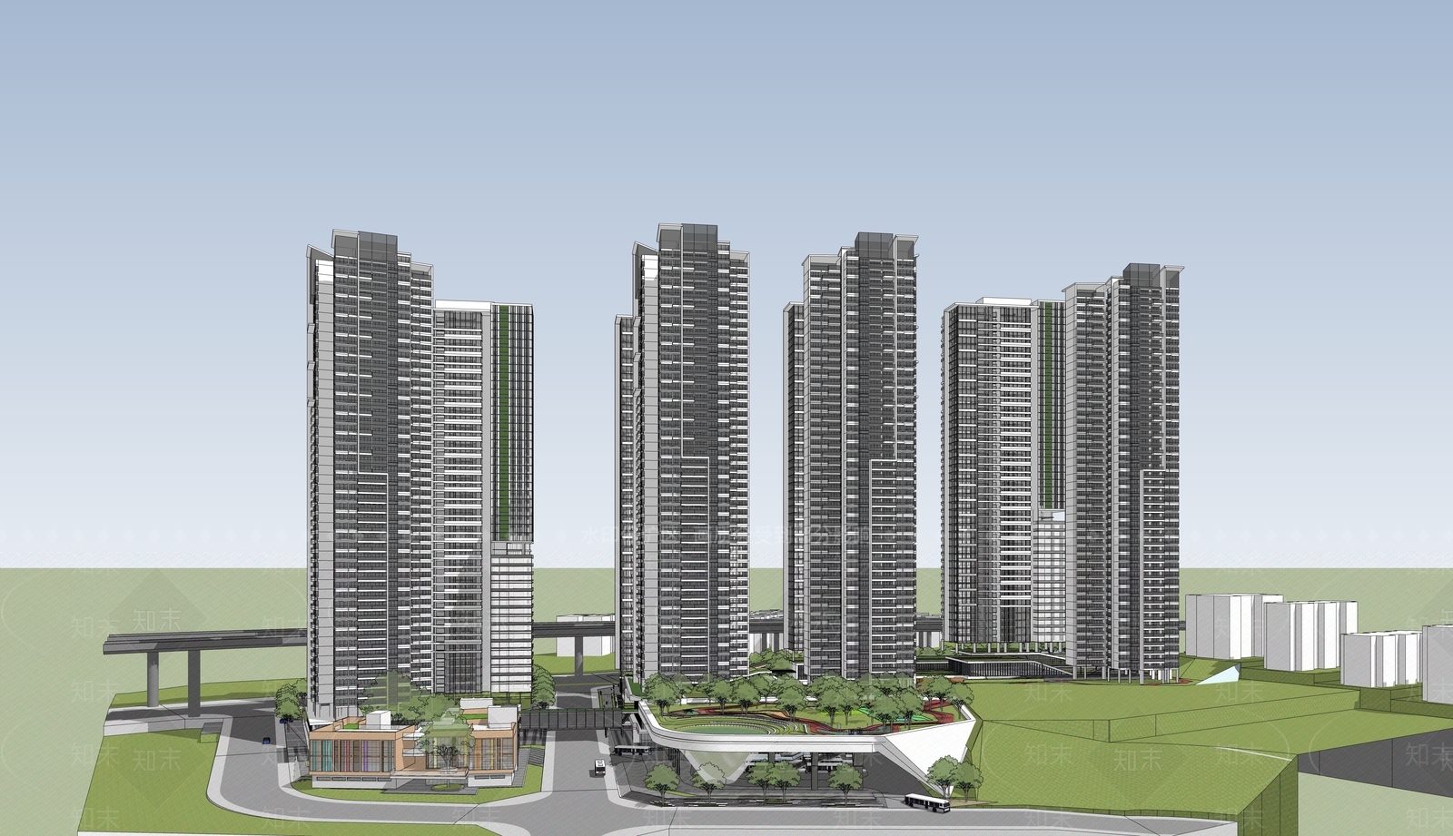 现代高层住宅SU模型下载【ID:1203220799】