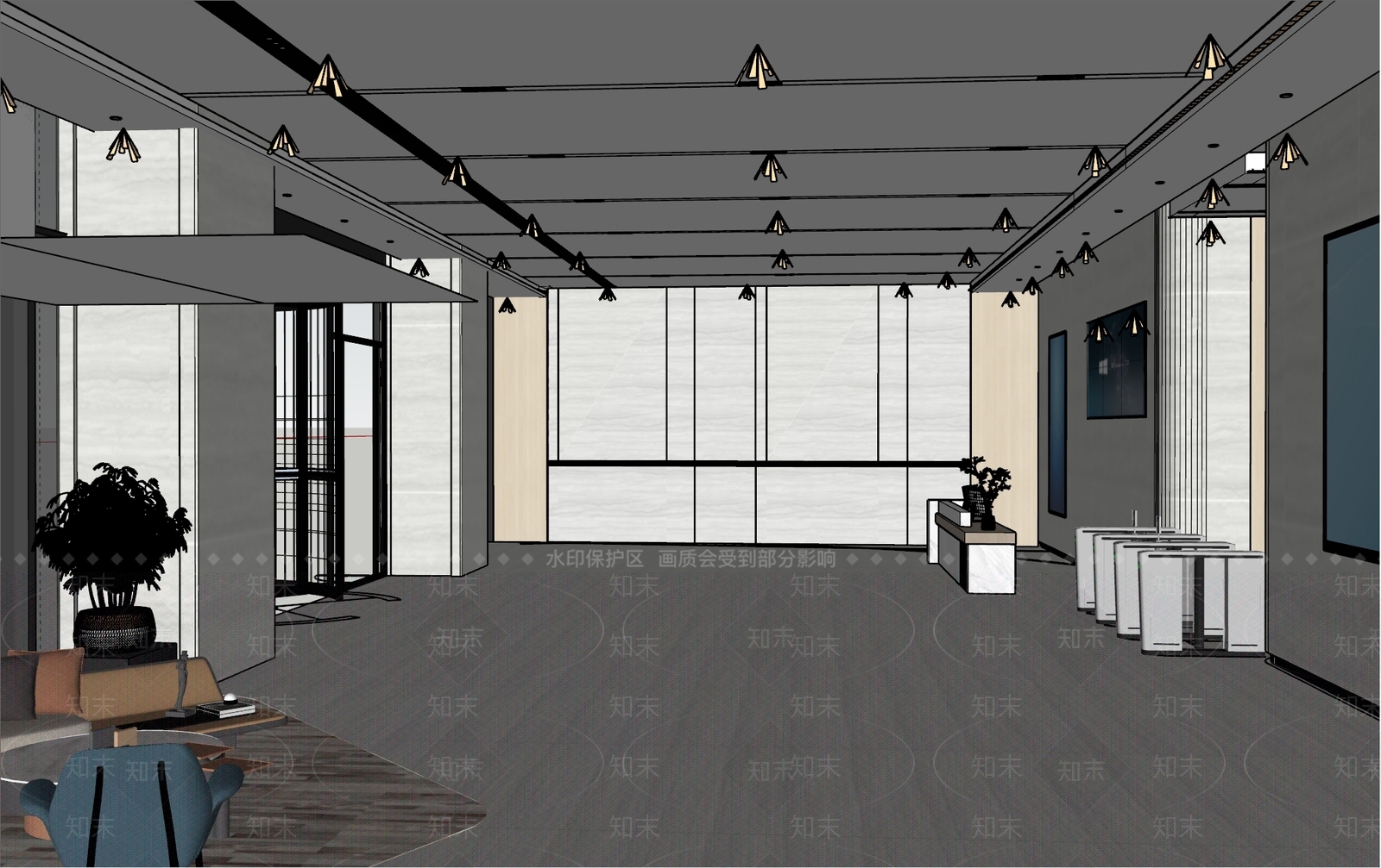 现代办公大堂SU模型下载【ID:1203452376】