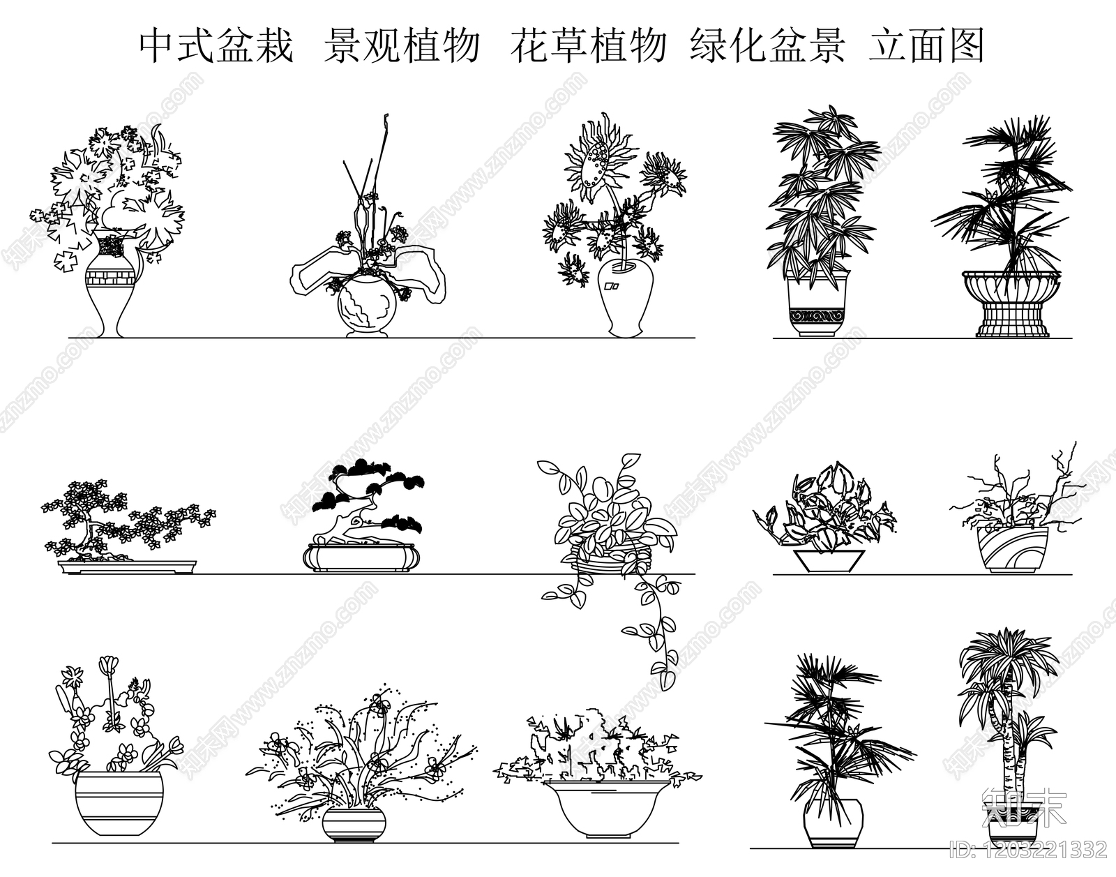 中式新中式绿植施工图下载【ID:1203221332】