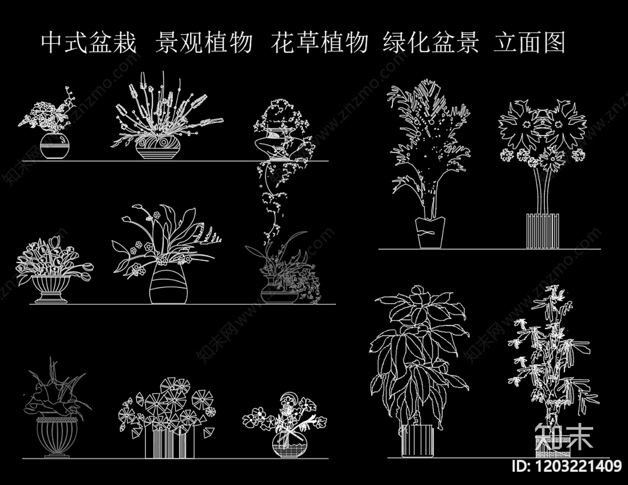 中式复古绿植cad施工图下载【ID:1203221409】