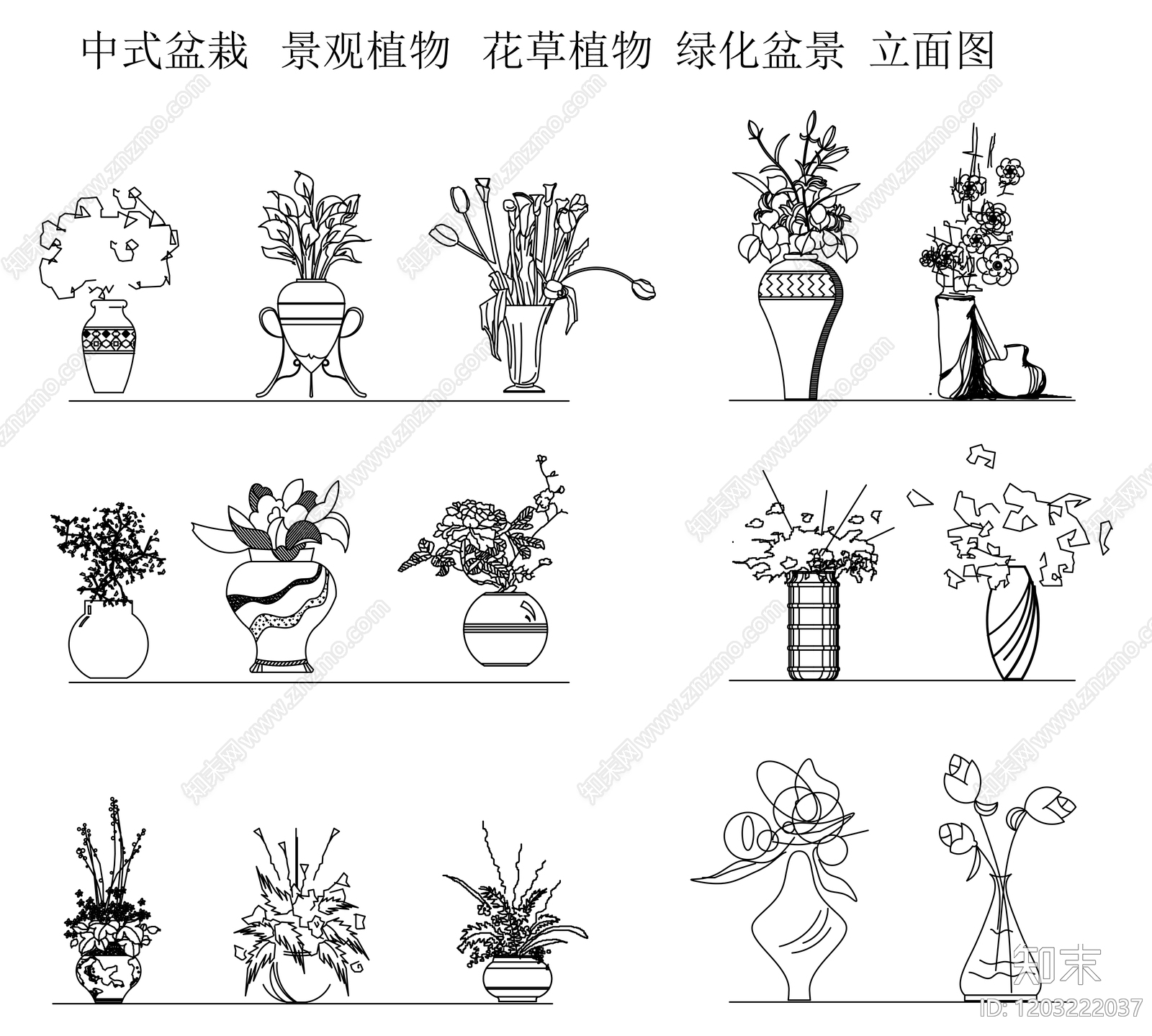 中式绿植施工图下载【ID:1203222037】