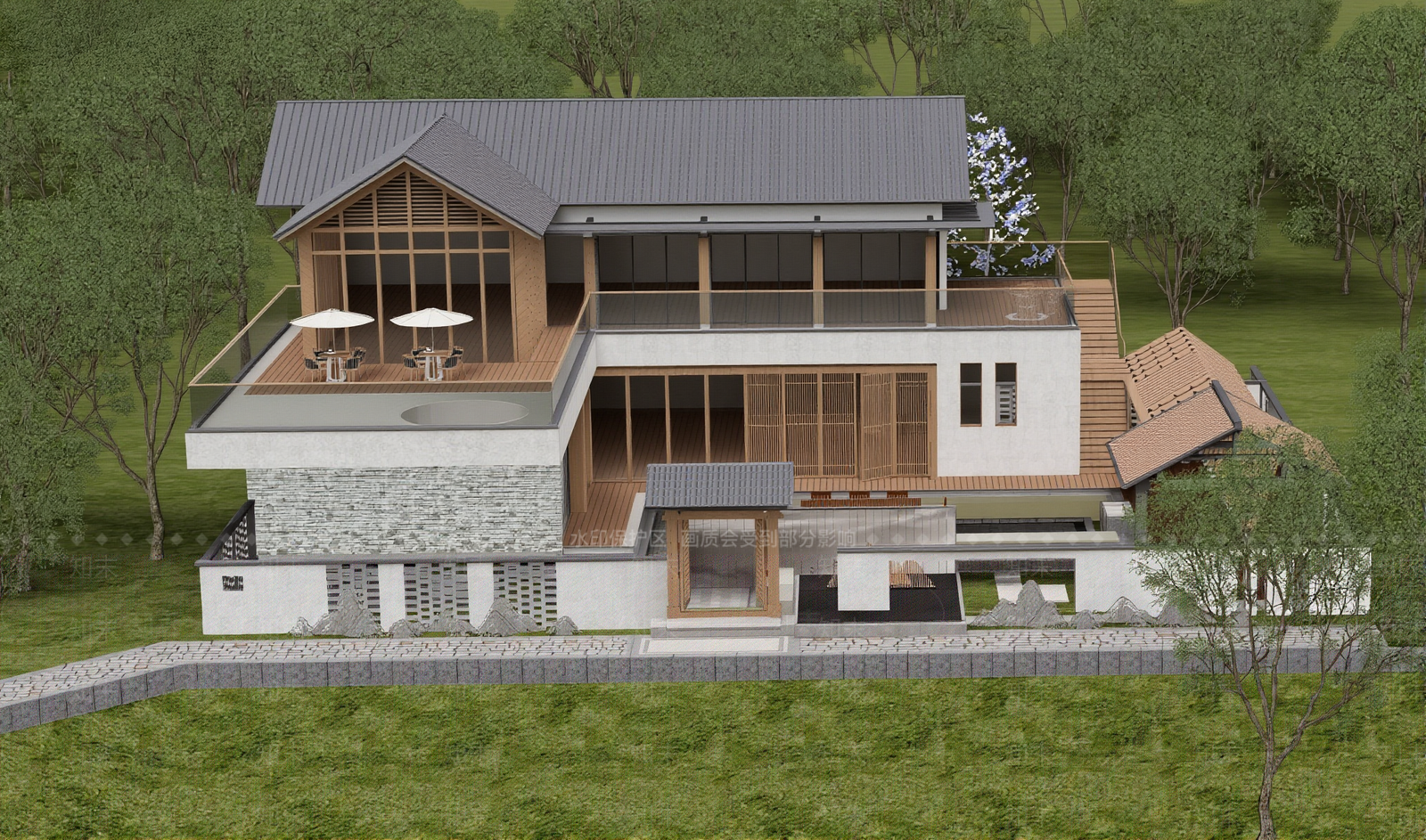 新中式独栋别墅SU模型下载【ID:1203223760】