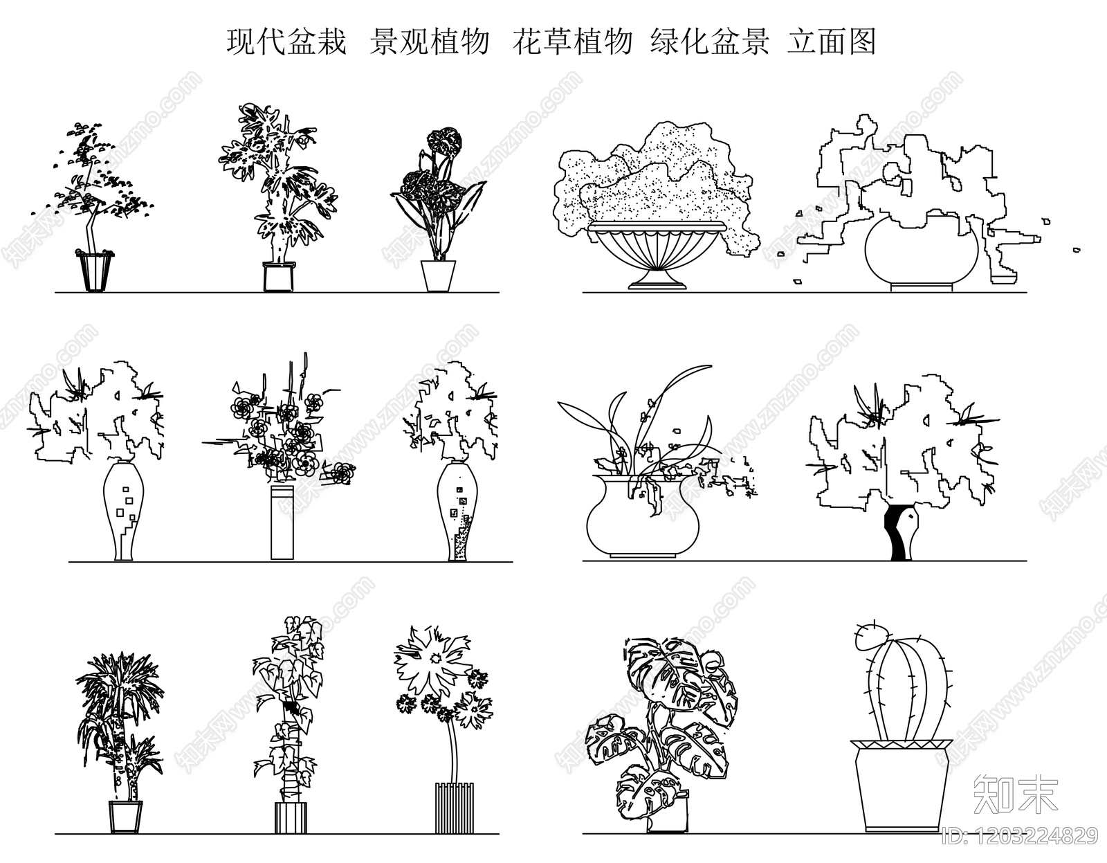 新中式中式绿植施工图下载【ID:1203224829】
