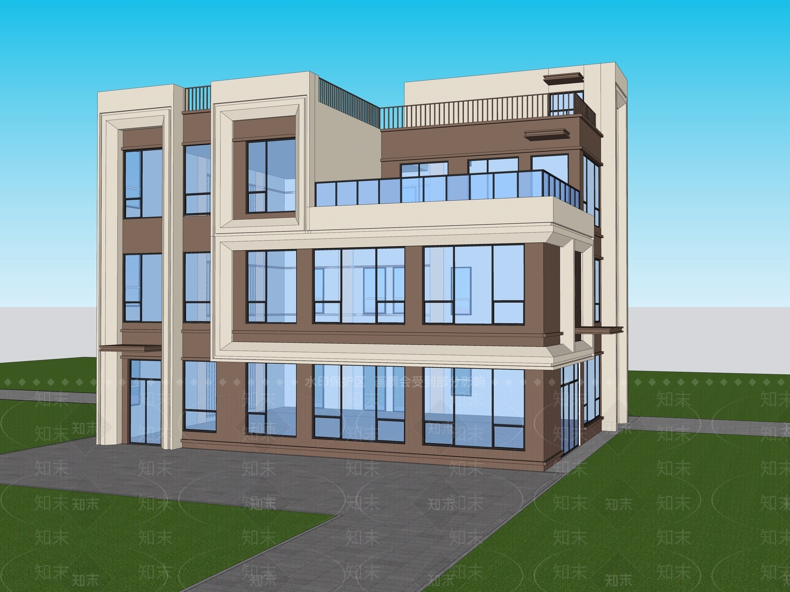 新中式中式小区建筑SU模型下载【ID:1203225471】