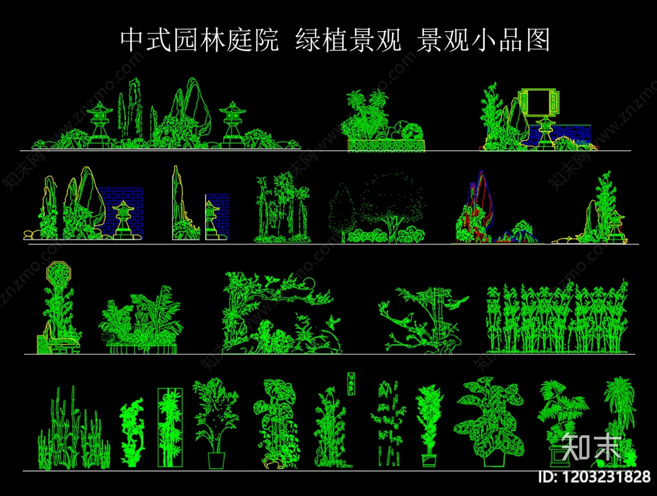中式新中式绿植cad施工图下载【ID:1203231828】
