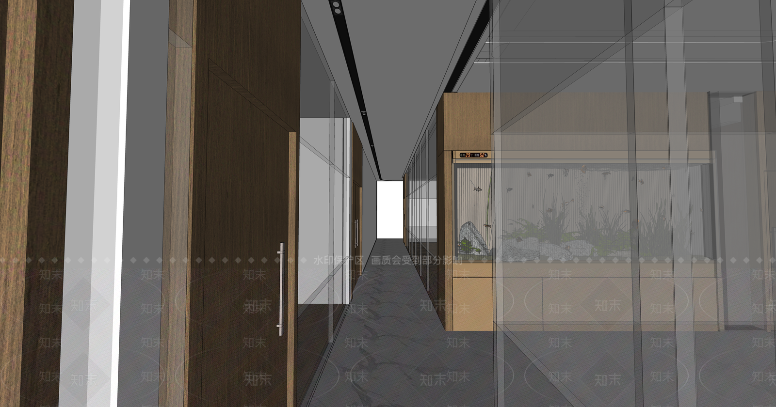 现代办公走廊SU模型下载【ID:1203412947】