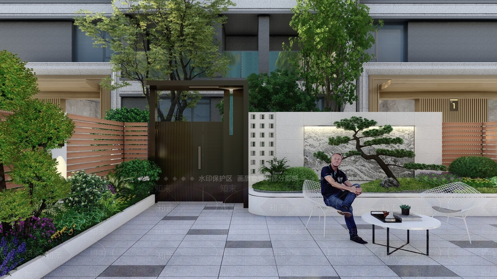 现代极简别墅庭院SU模型下载【ID:1203423455】
