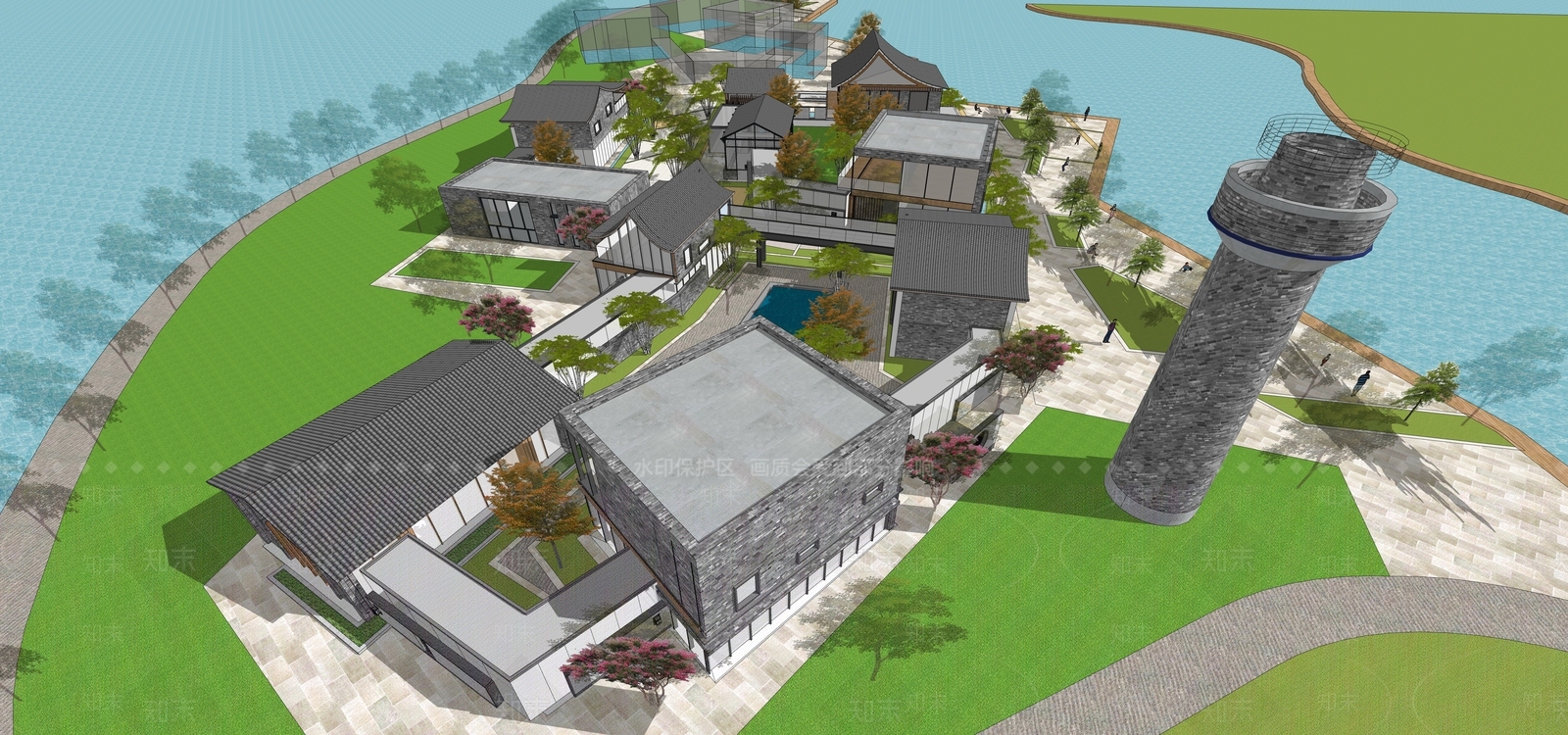 新中式现代民宿建筑SU模型下载【ID:1203237521】