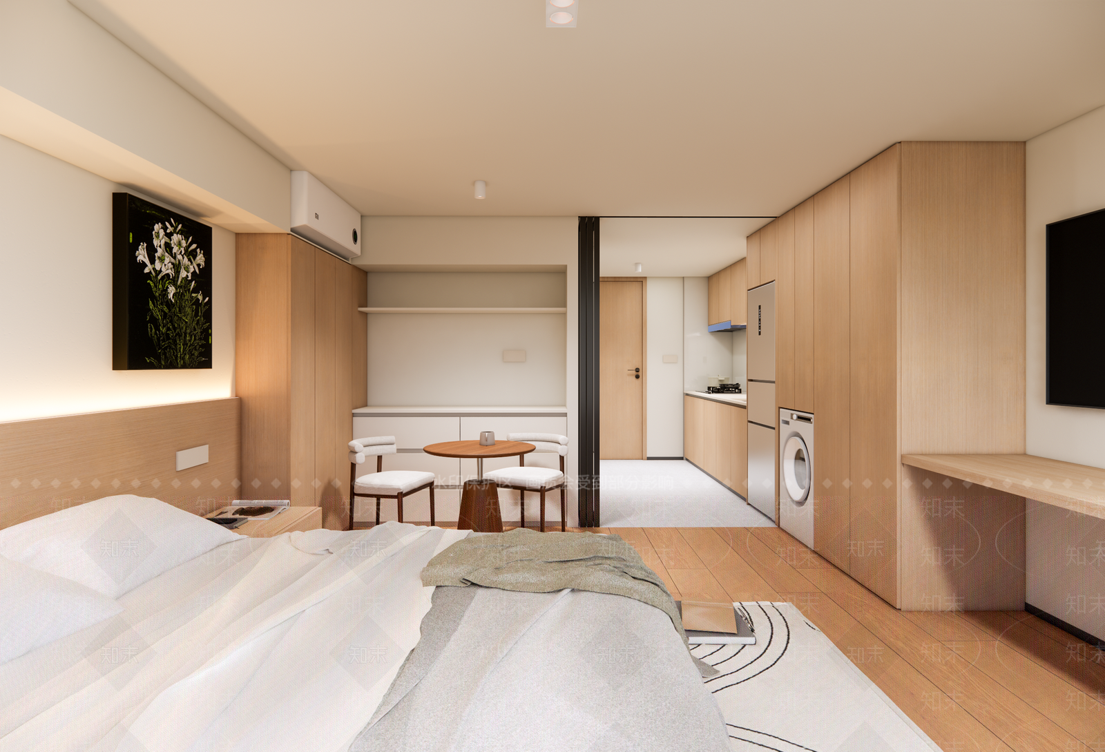 原木简约家居卧室SU模型下载【ID:1203450145】