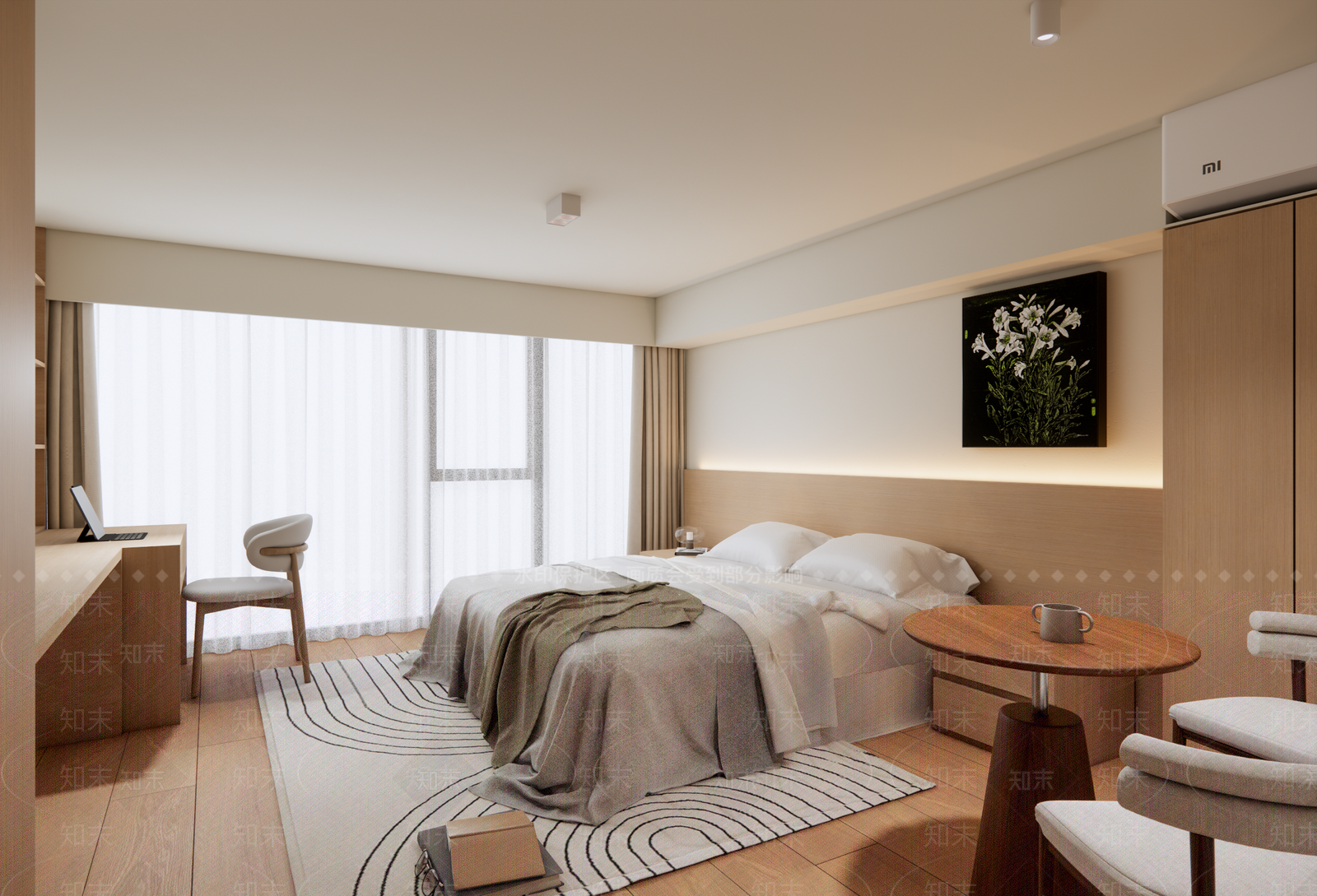 原木简约家居卧室SU模型下载【ID:1203450145】