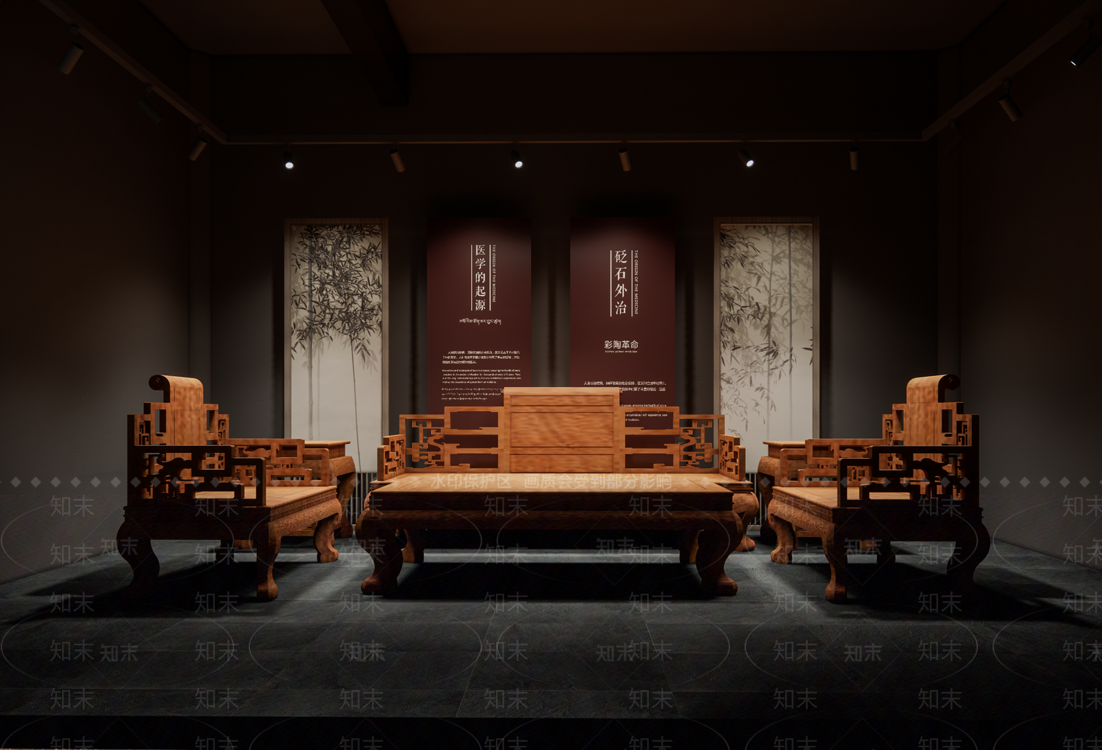 中式艺术展厅SU模型下载【ID:1222125833】
