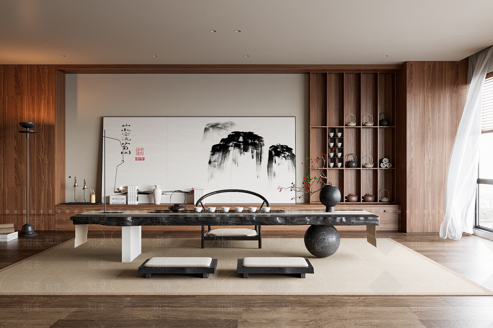 新中式中古茶室3D模型下载【ID:1203248424】