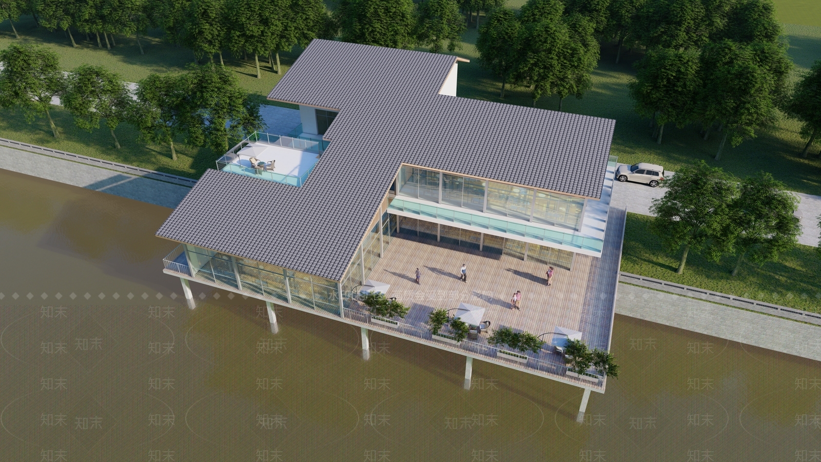 现代新中式民宿建筑SU模型下载【ID:1203246994】