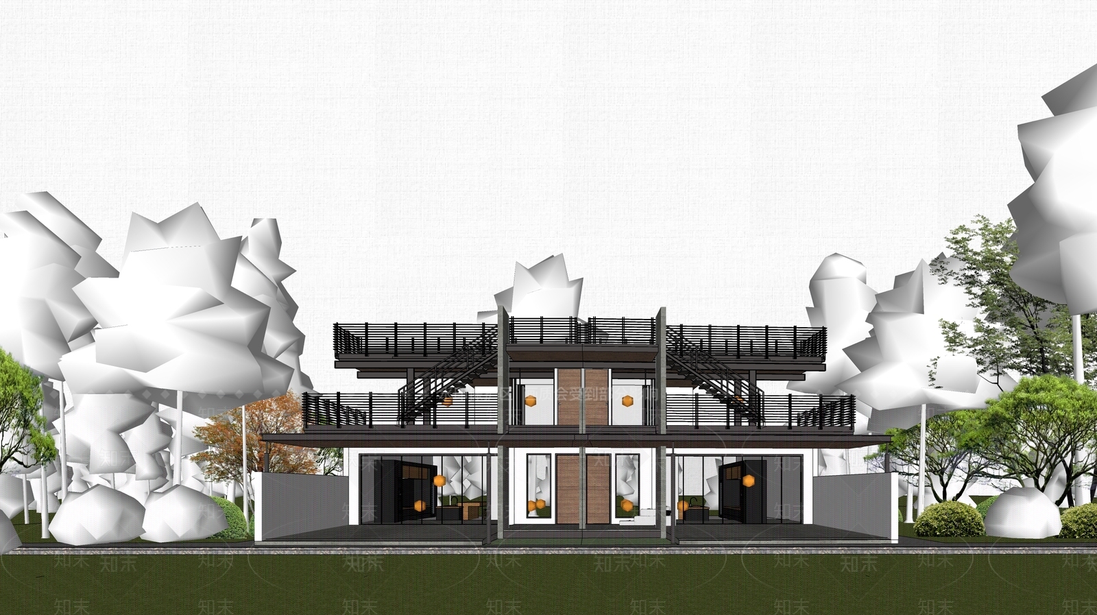 现代民宿建筑SU模型下载【ID:1203252010】