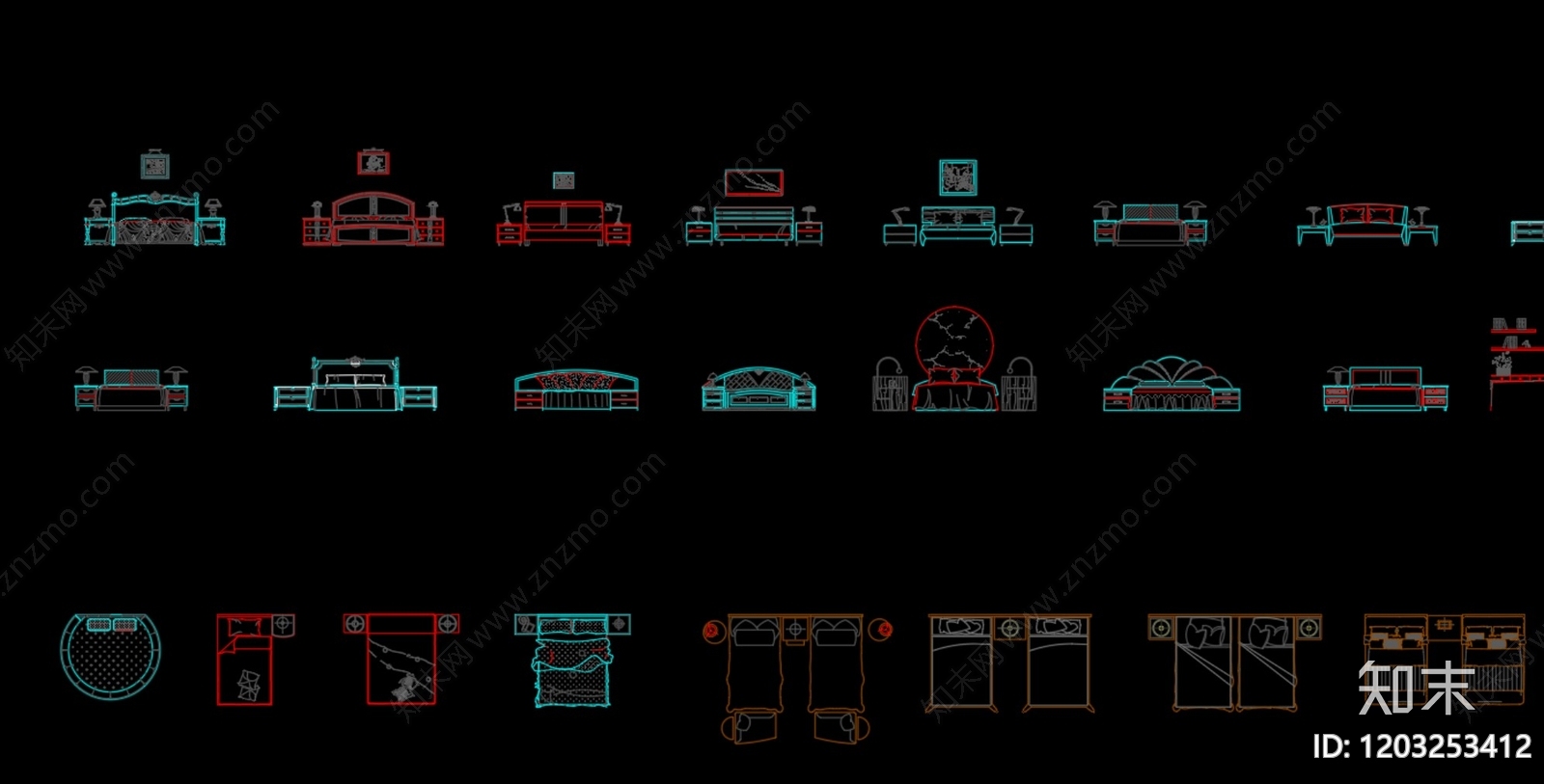现代中古家具图库cad施工图下载【ID:1203253412】
