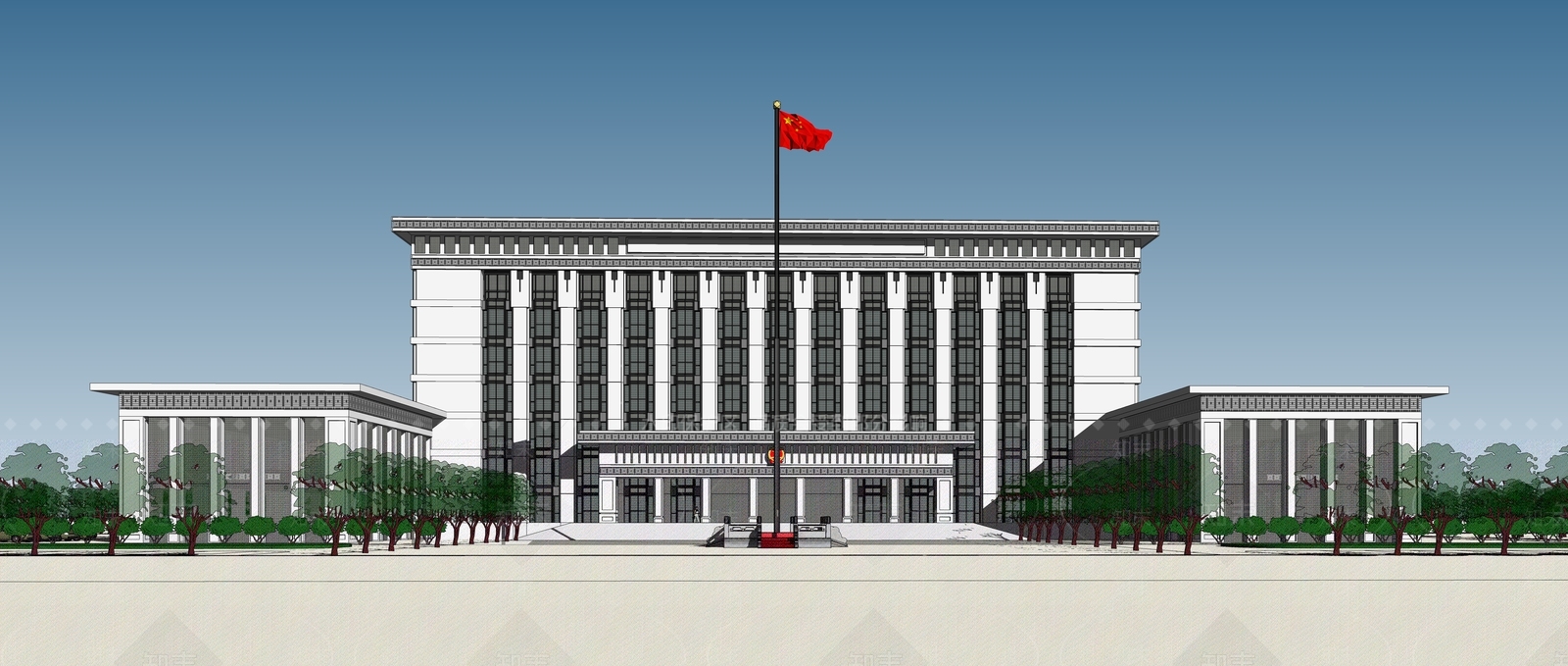 中式现代政府办公楼SU模型下载【ID:1203256174】