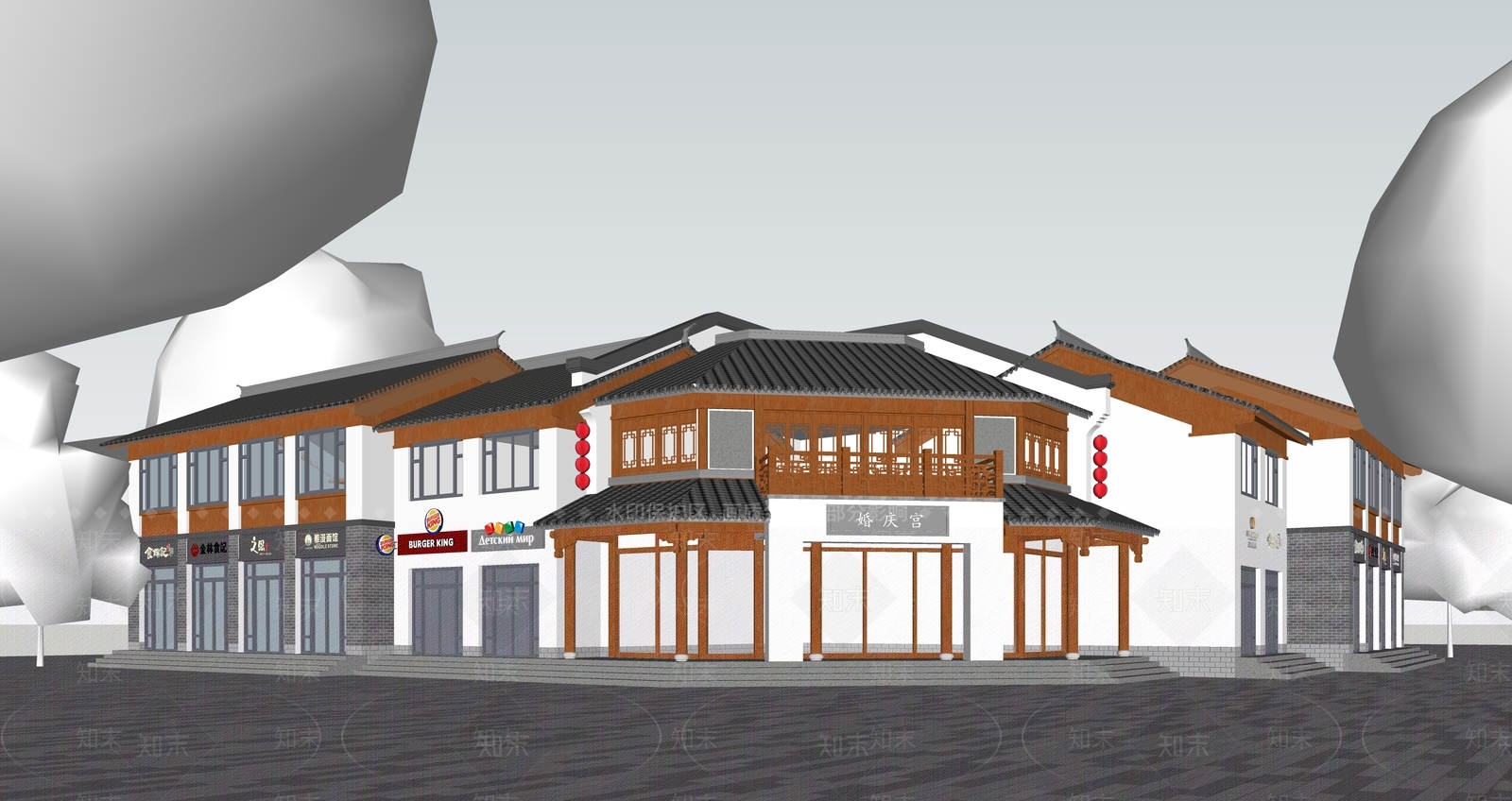 新中式现代民宿建筑SU模型下载【ID:1203257121】