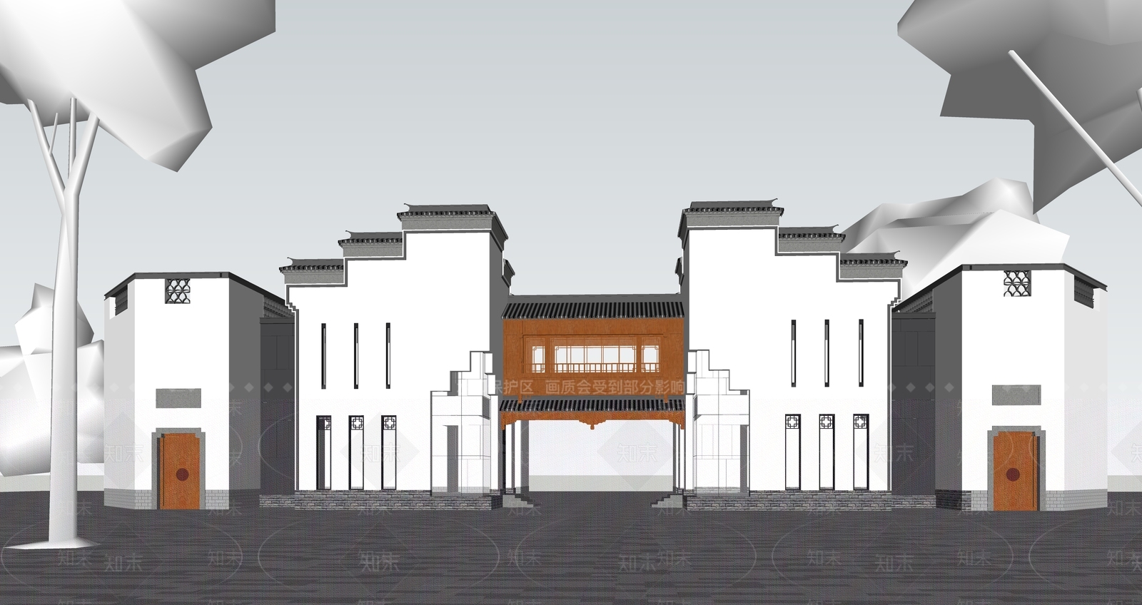 新中式现代民宿建筑SU模型下载【ID:1203257165】