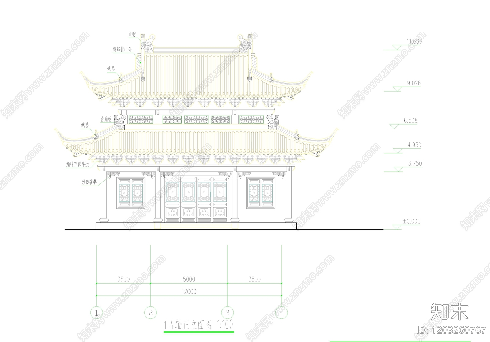 仿古建筑cad施工图下载【ID:1203260767】