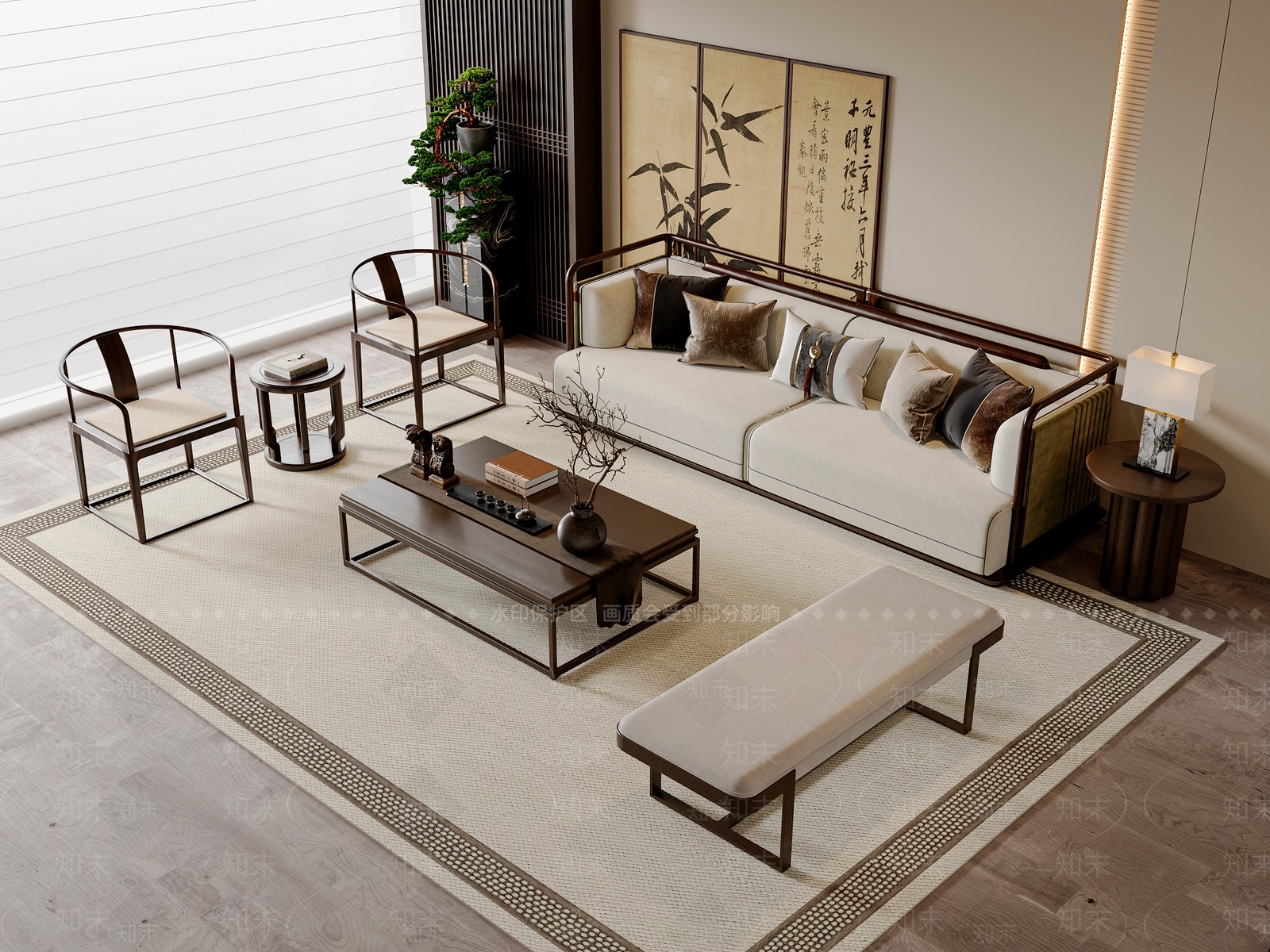 新中式中式沙发组合3D模型下载【ID:1203261497】