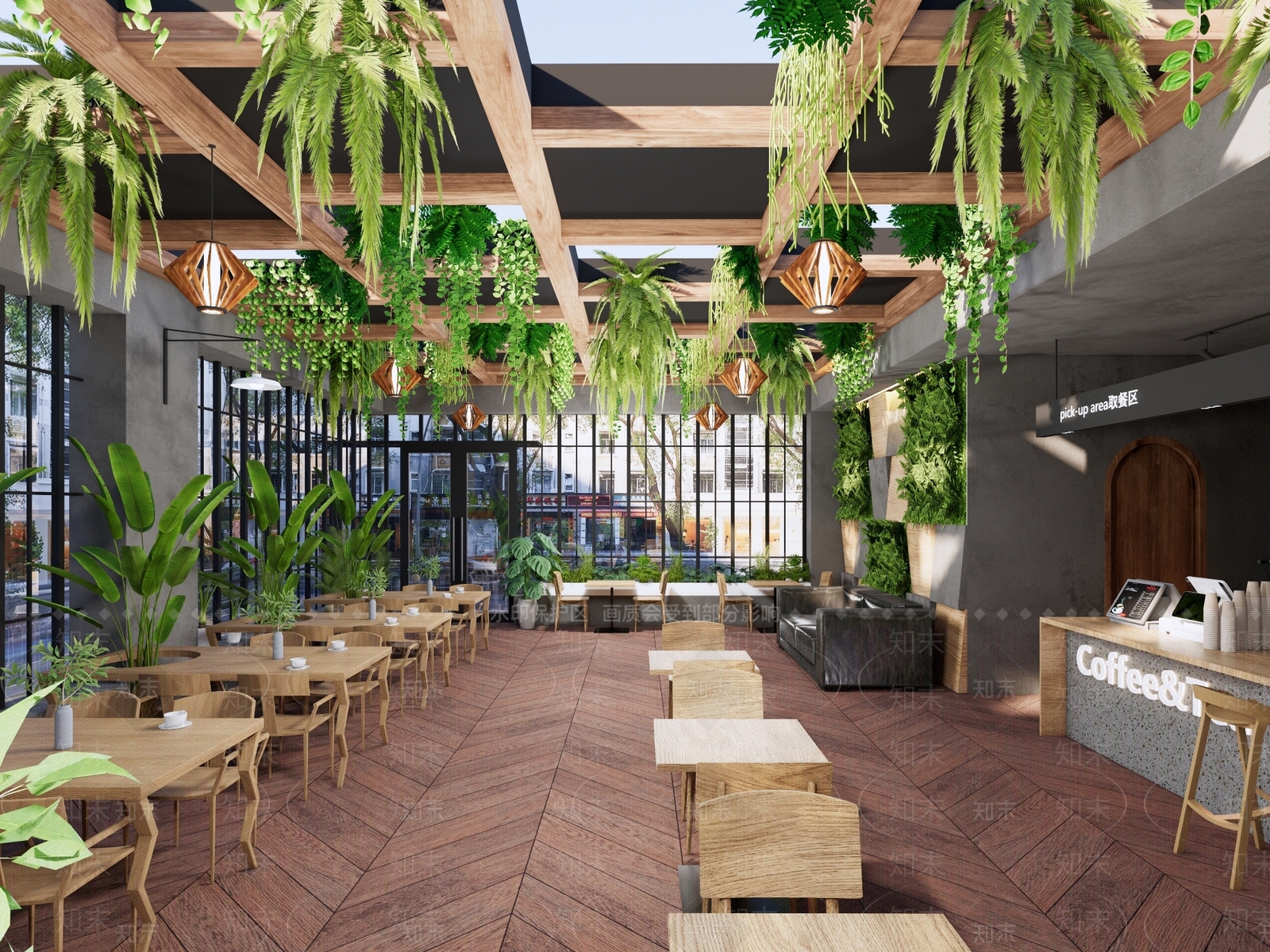现代原木咖啡厅SU模型下载【ID:1203262526】