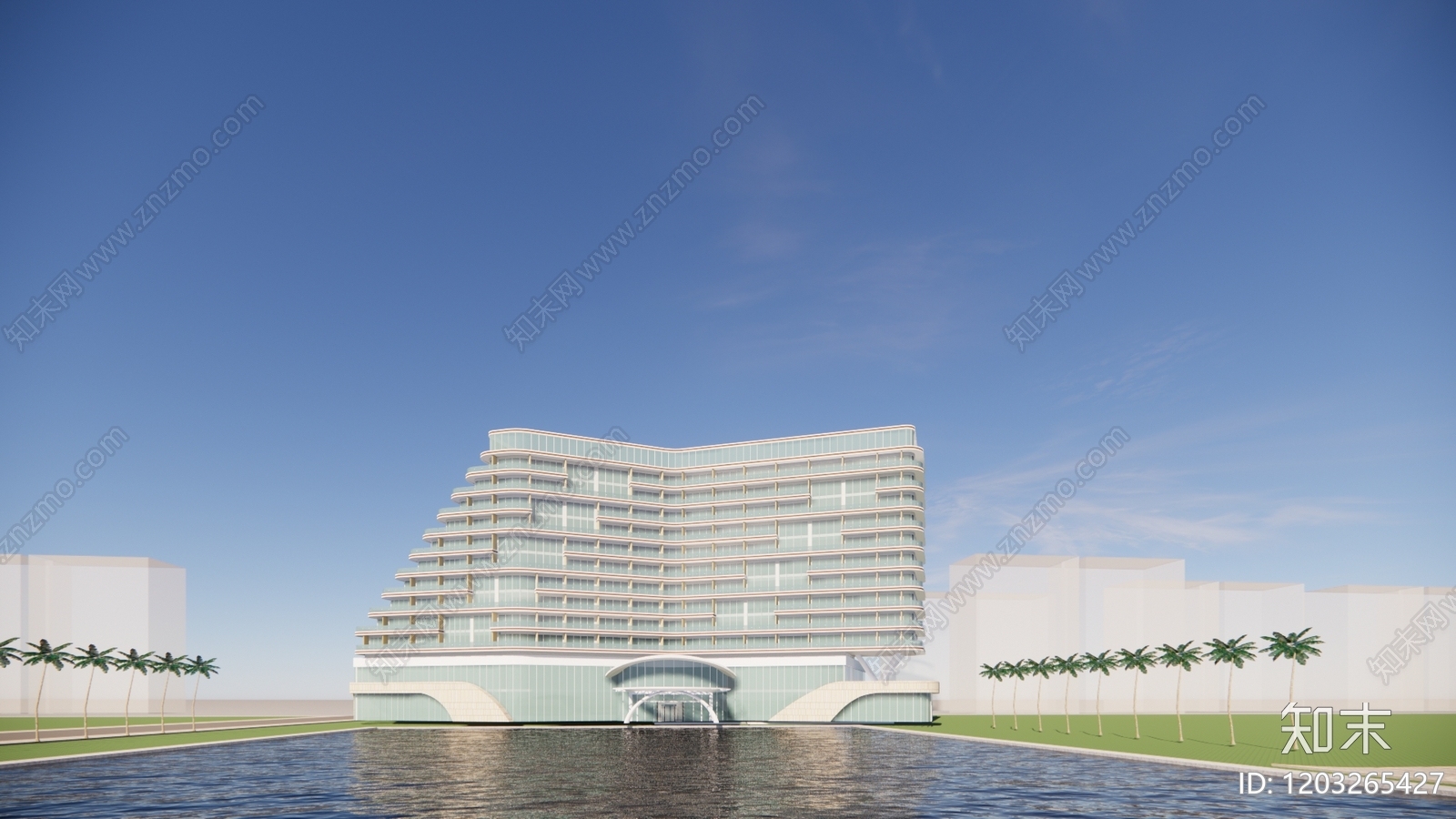 现代酒店建筑SU模型下载【ID:1203265427】