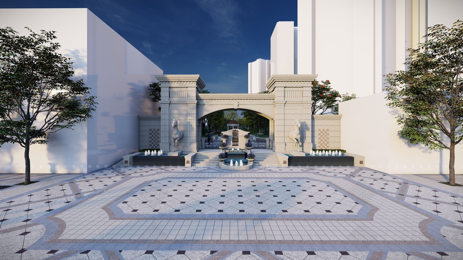 简欧法式入口大门SU模型下载【ID:1203266028】