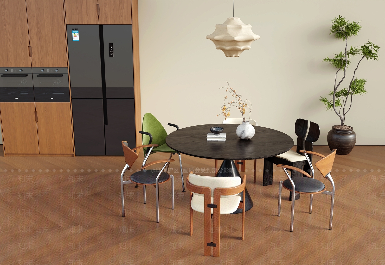 现代中古家居餐厅3D模型下载【ID:1203269326】