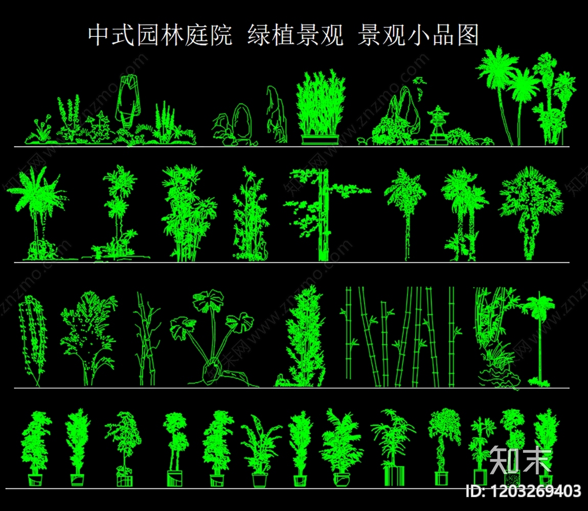 中式新中式绿植cad施工图下载【ID:1203269403】