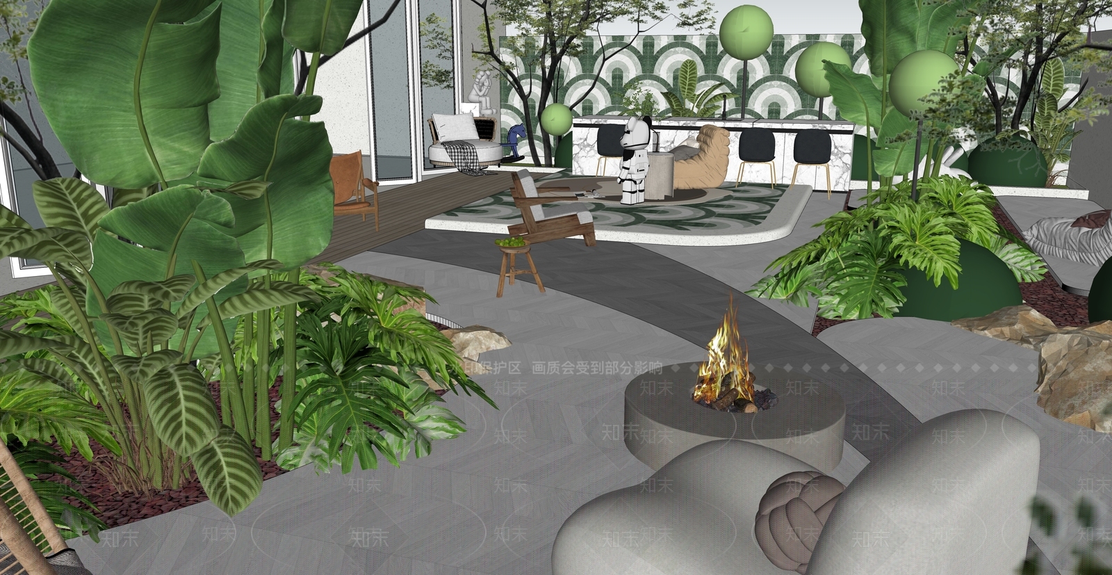 现代奶油别墅庭院SU模型下载【ID:1203382713】