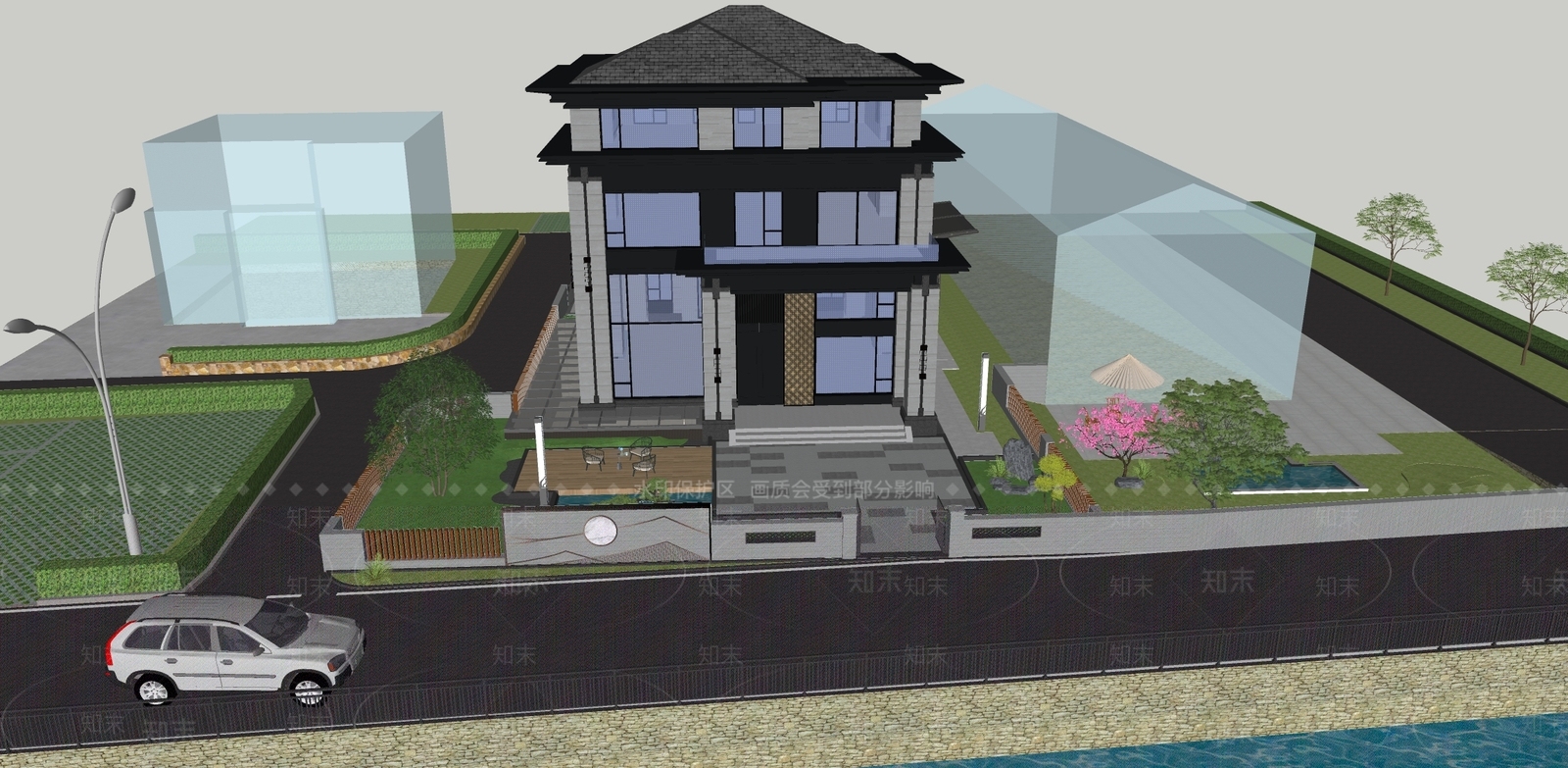 现代别墅庭院SU模型下载【ID:1203271961】