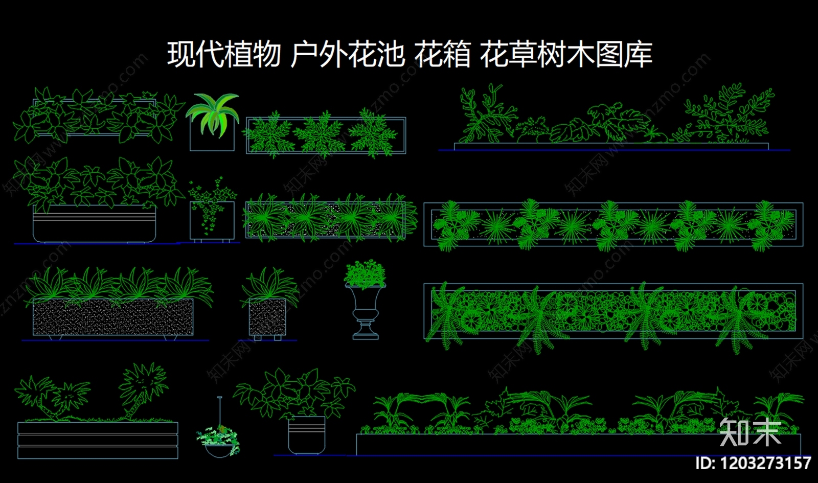 现代中式绿植cad施工图下载【ID:1203273157】