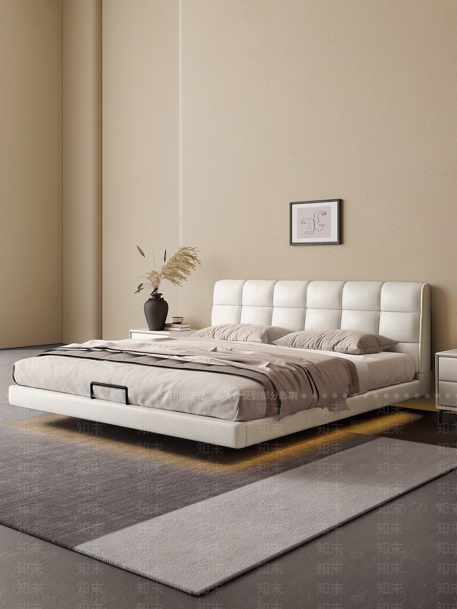 现代侘寂双人床3D模型下载【ID:1203274477】