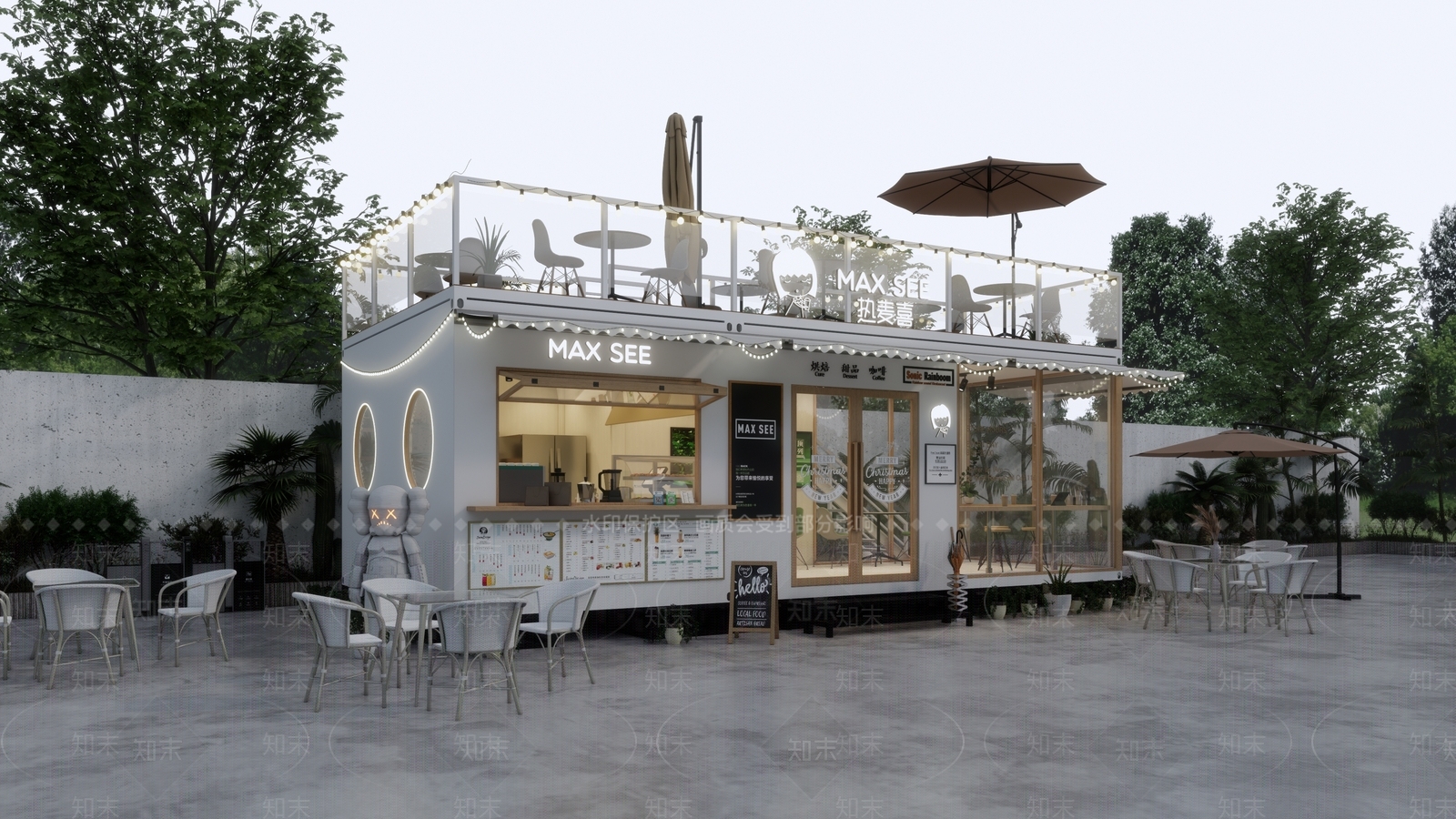 现代简约餐饮建筑SU模型下载【ID:1203281867】