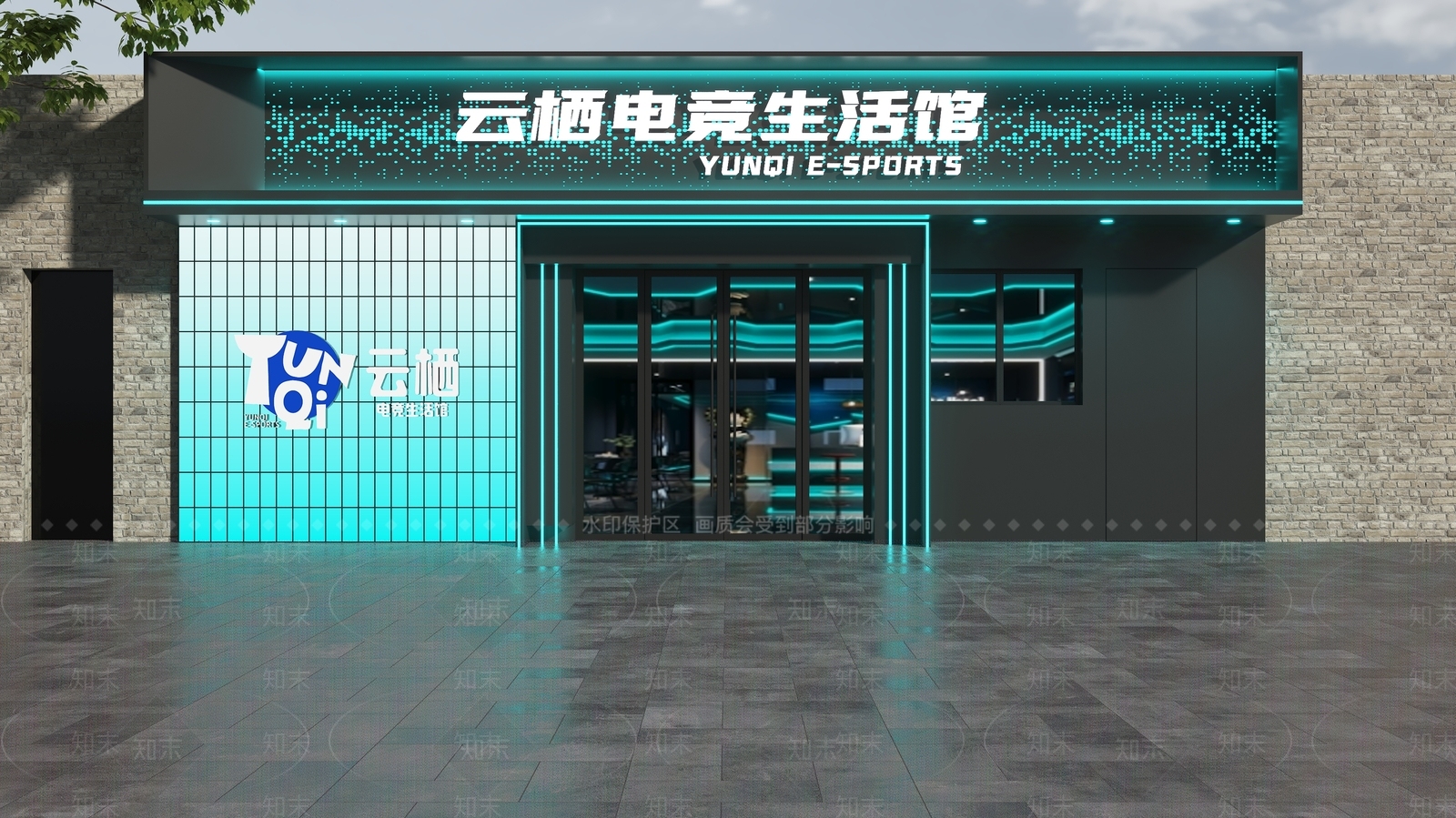现代门头3D模型渲染效果图