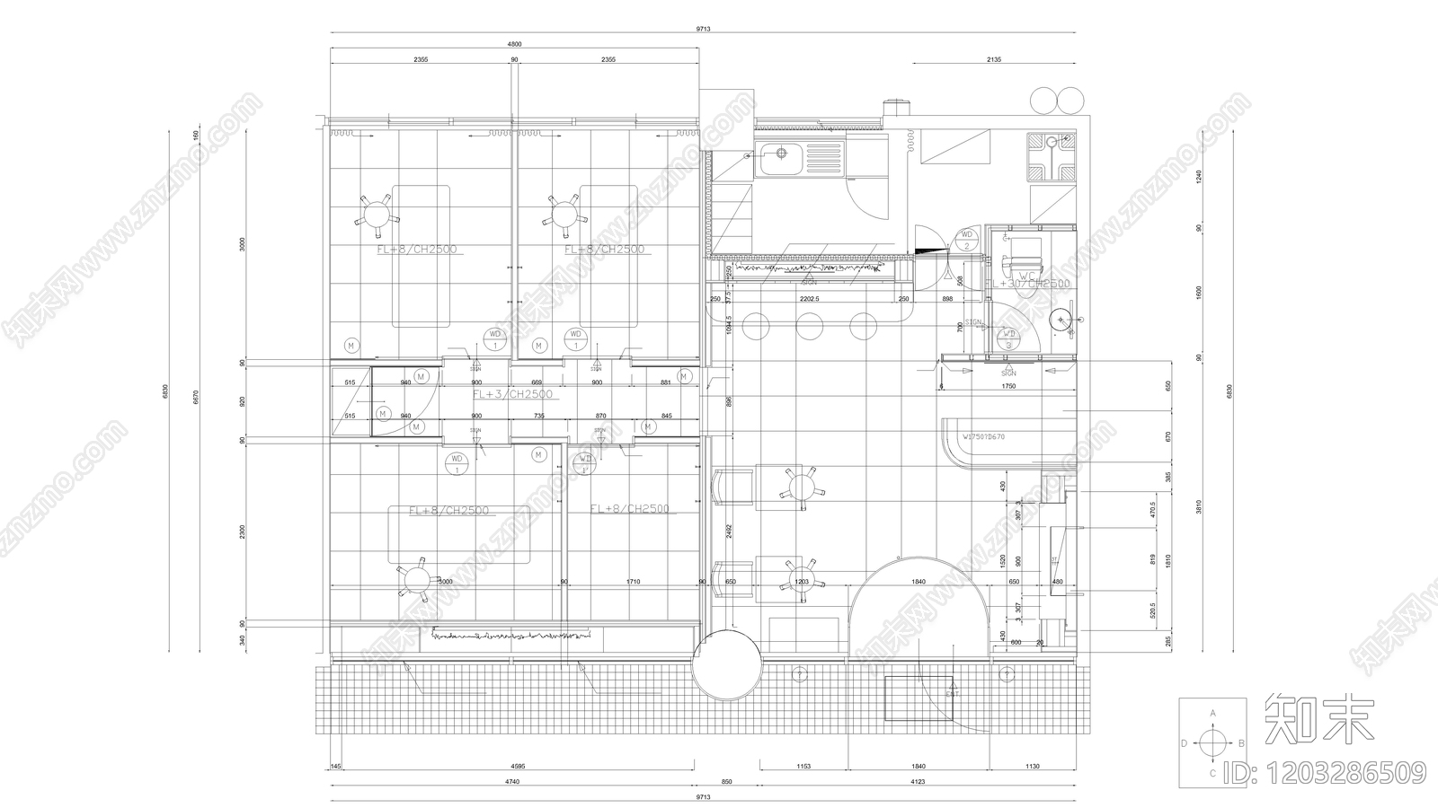 现代美容院cad施工图下载【ID:1203286509】