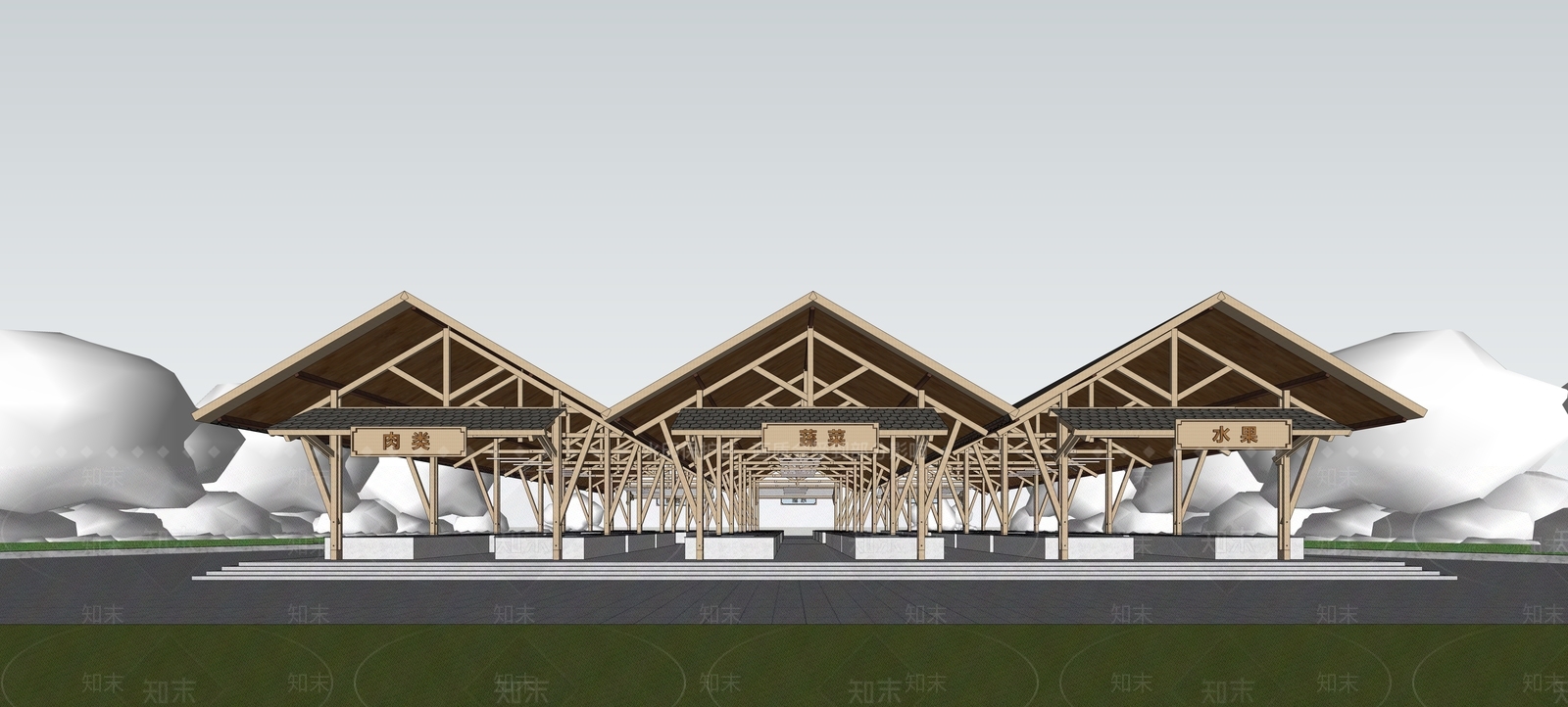 新中式简约小公建SU模型下载【ID:1203287257】