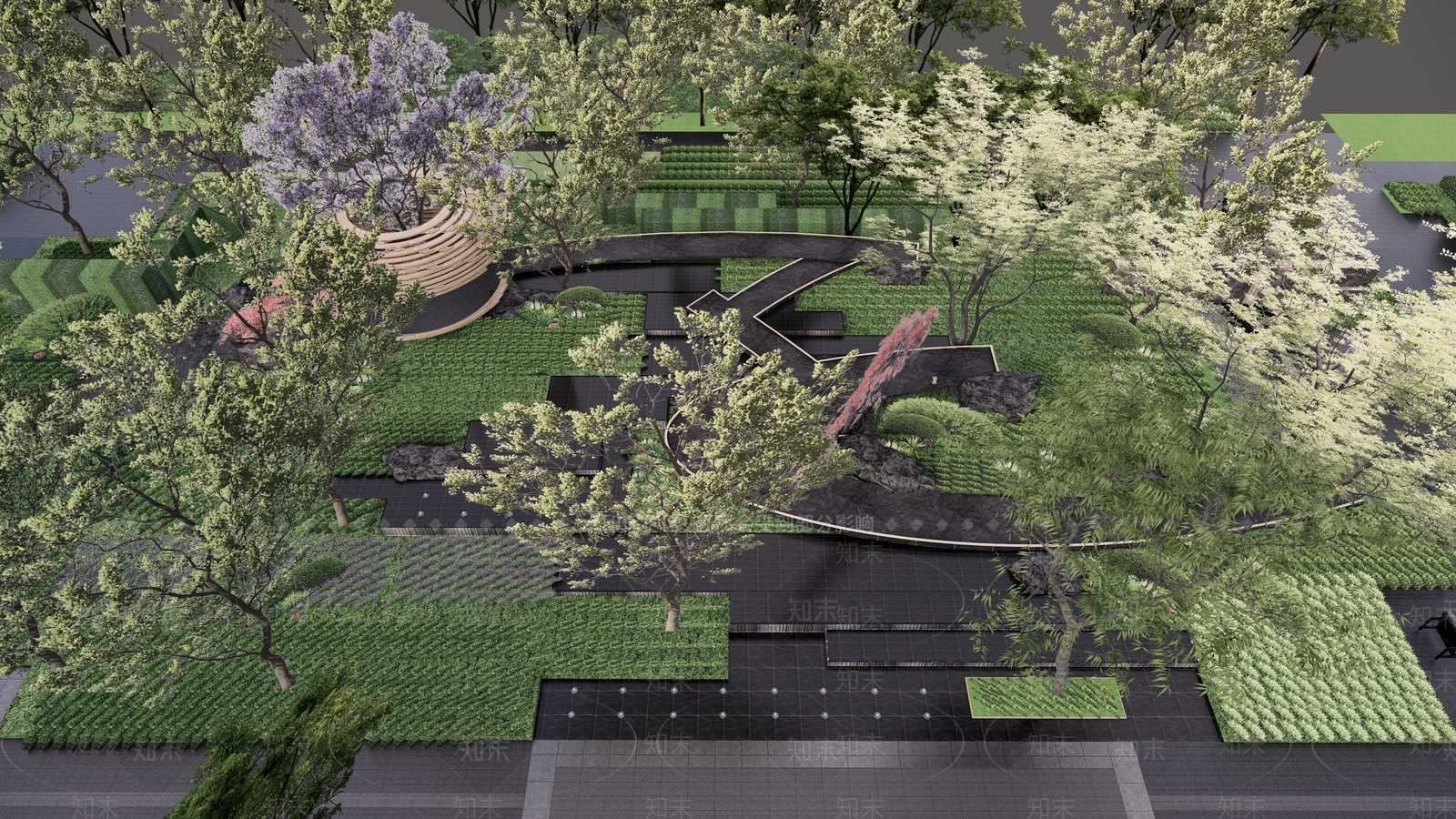 现代新中式小区景观SU模型下载【ID:1203287851】