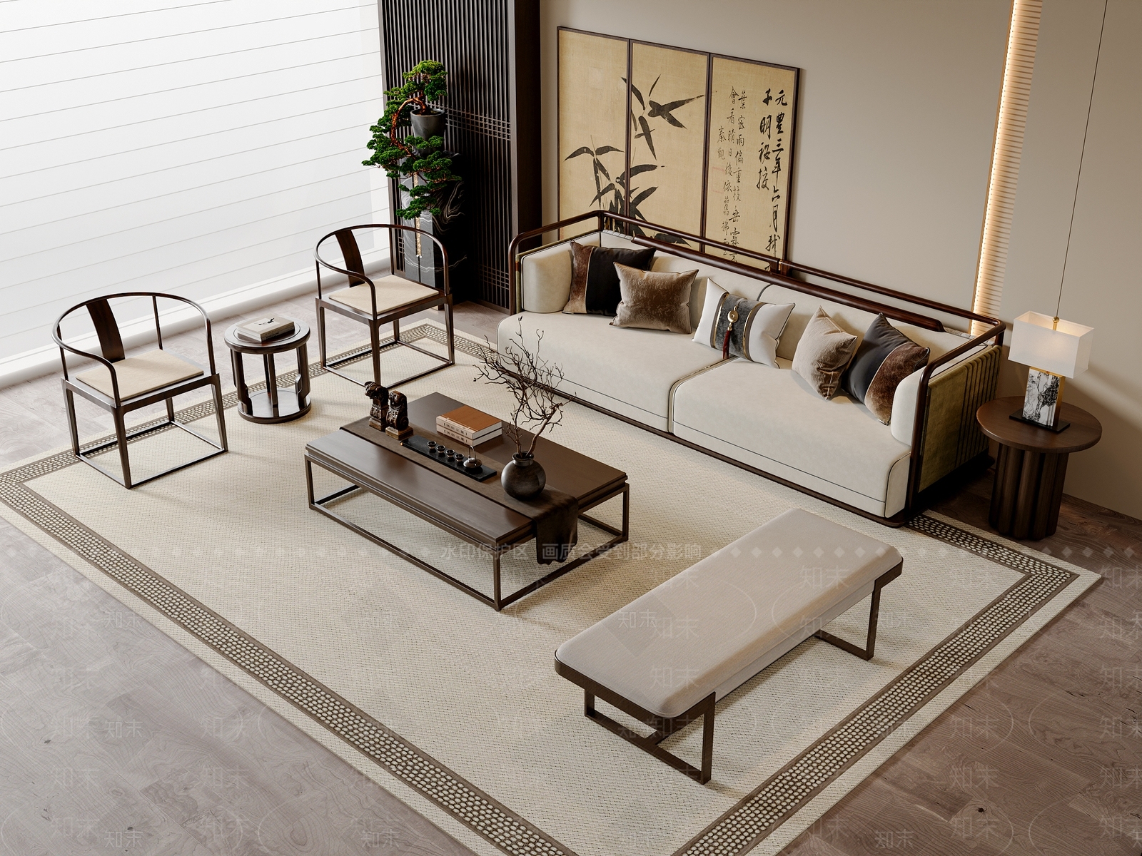 新中式中式沙发组合SU模型下载【ID:1203289216】