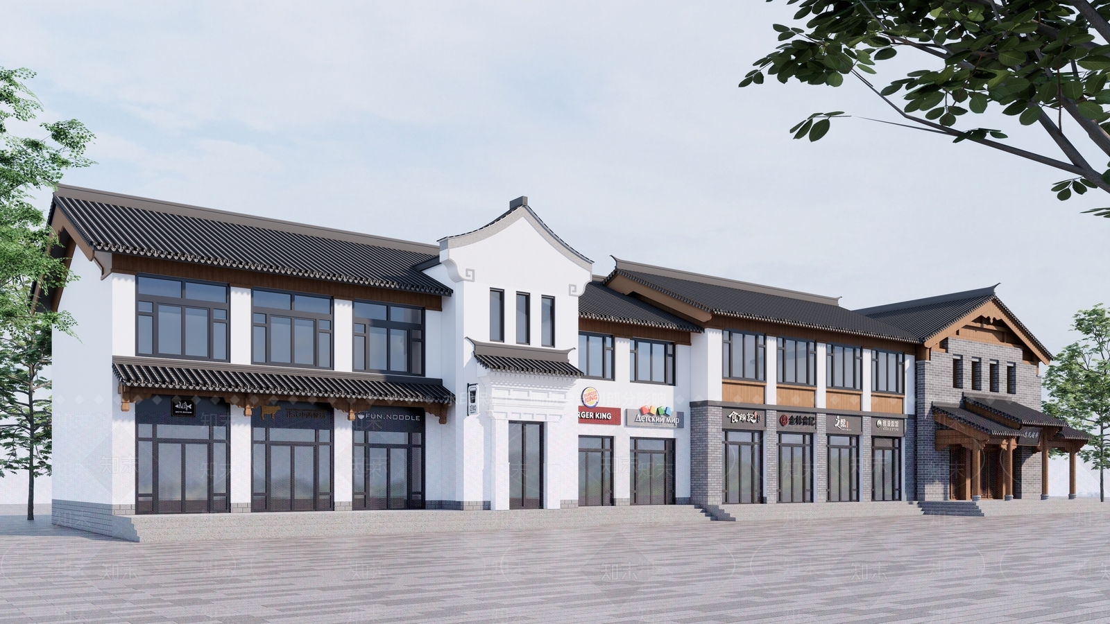 新中式现代民宿建筑SU模型下载【ID:1203290040】