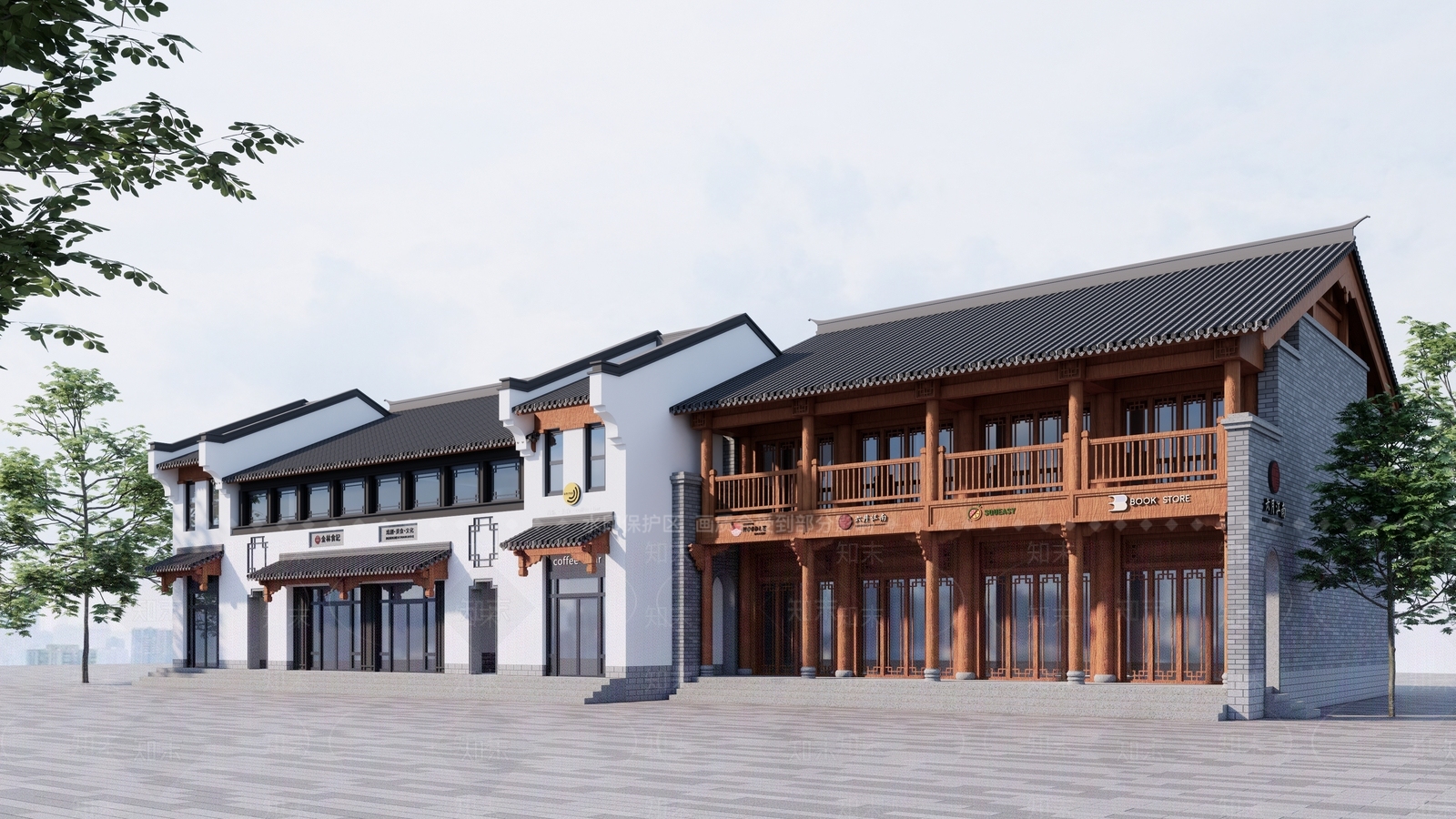 新中式现代民宿建筑SU模型下载【ID:1203290011】