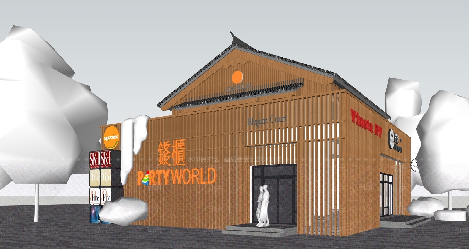 新中式现代民宿建筑SU模型下载【ID:1203290043】