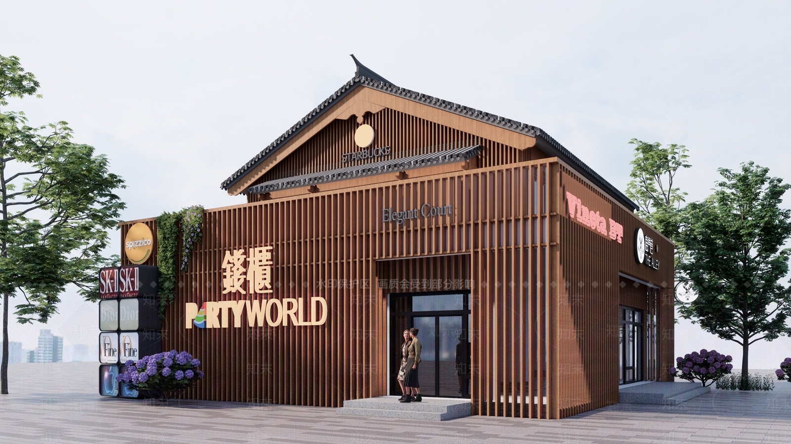 新中式现代民宿建筑SU模型下载【ID:1203290043】