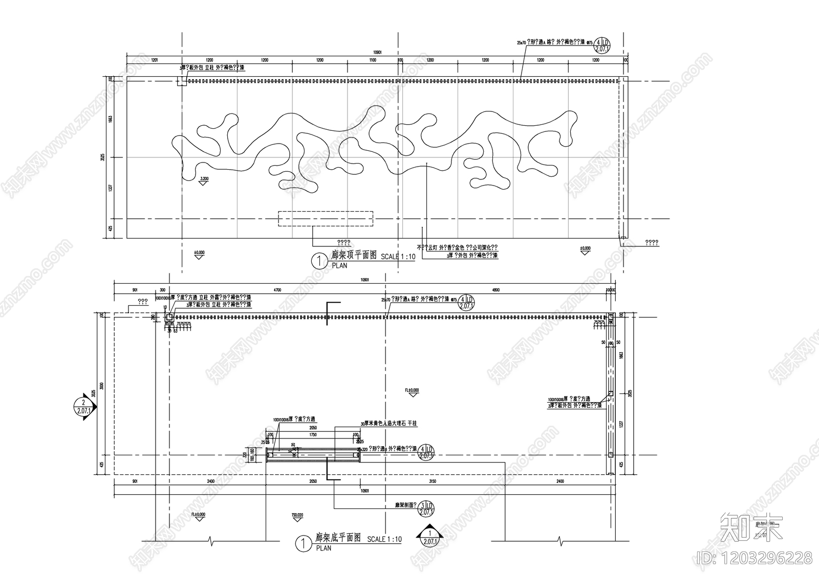 现代廊架cad施工图下载【ID:1203296228】