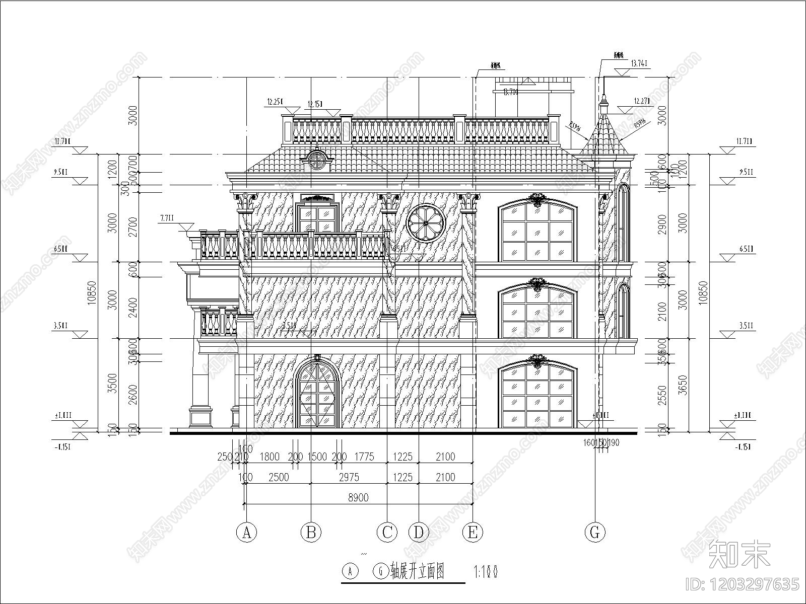 法式别墅建筑cad施工图下载【ID:1203297635】