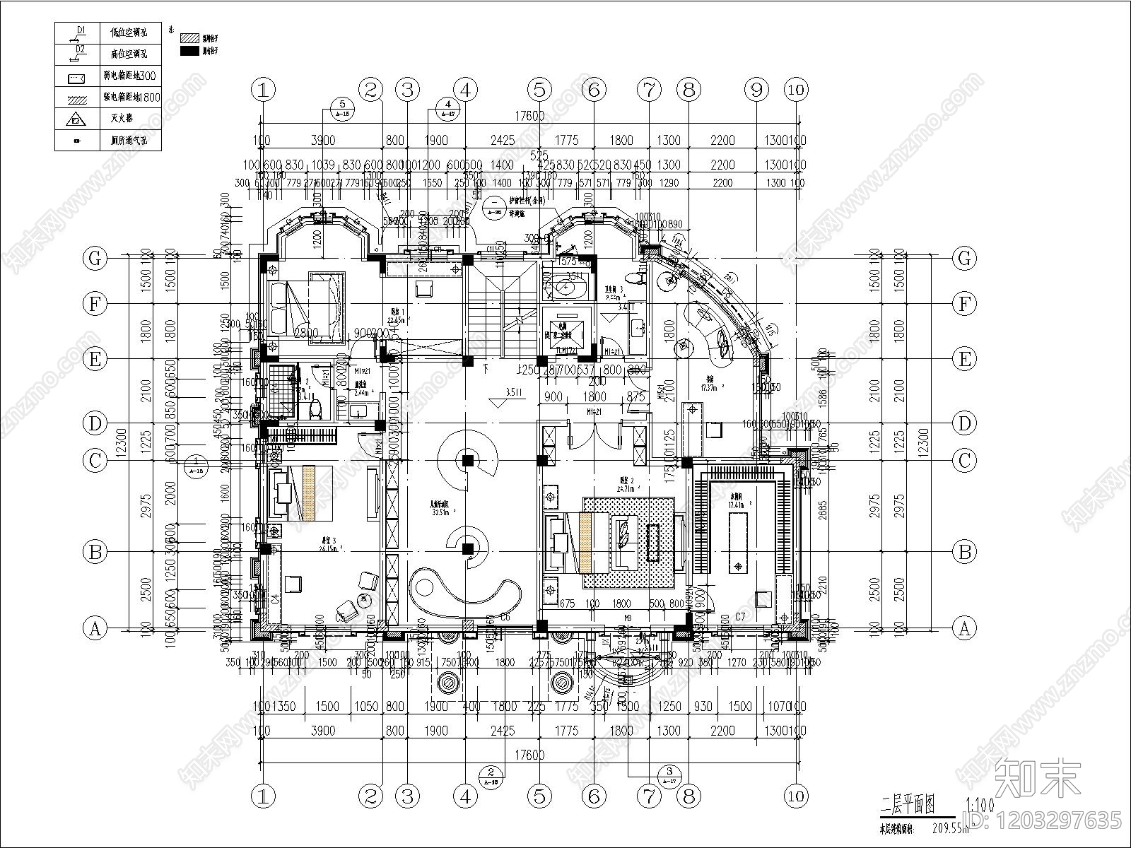 法式别墅建筑cad施工图下载【ID:1203297635】